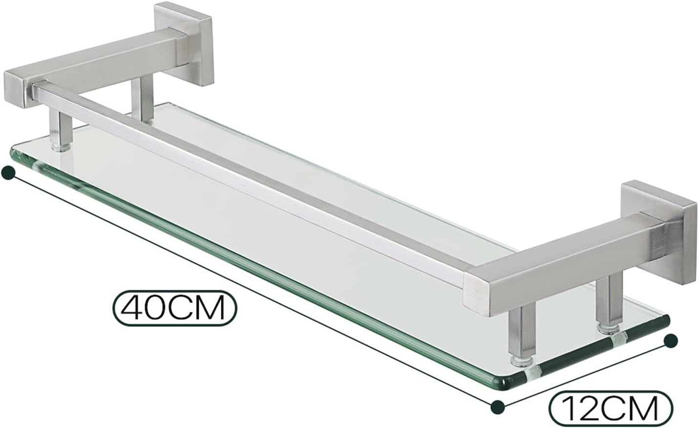 Bathroom Shelf Bathroom Glass Shelf Aluminum Tempered Glass Thick Rectangular 1 Tier Storage Organizer Wall Mount Glass Floating Shelves Bathroom Wall Shelves (Color : Brushed Silver)