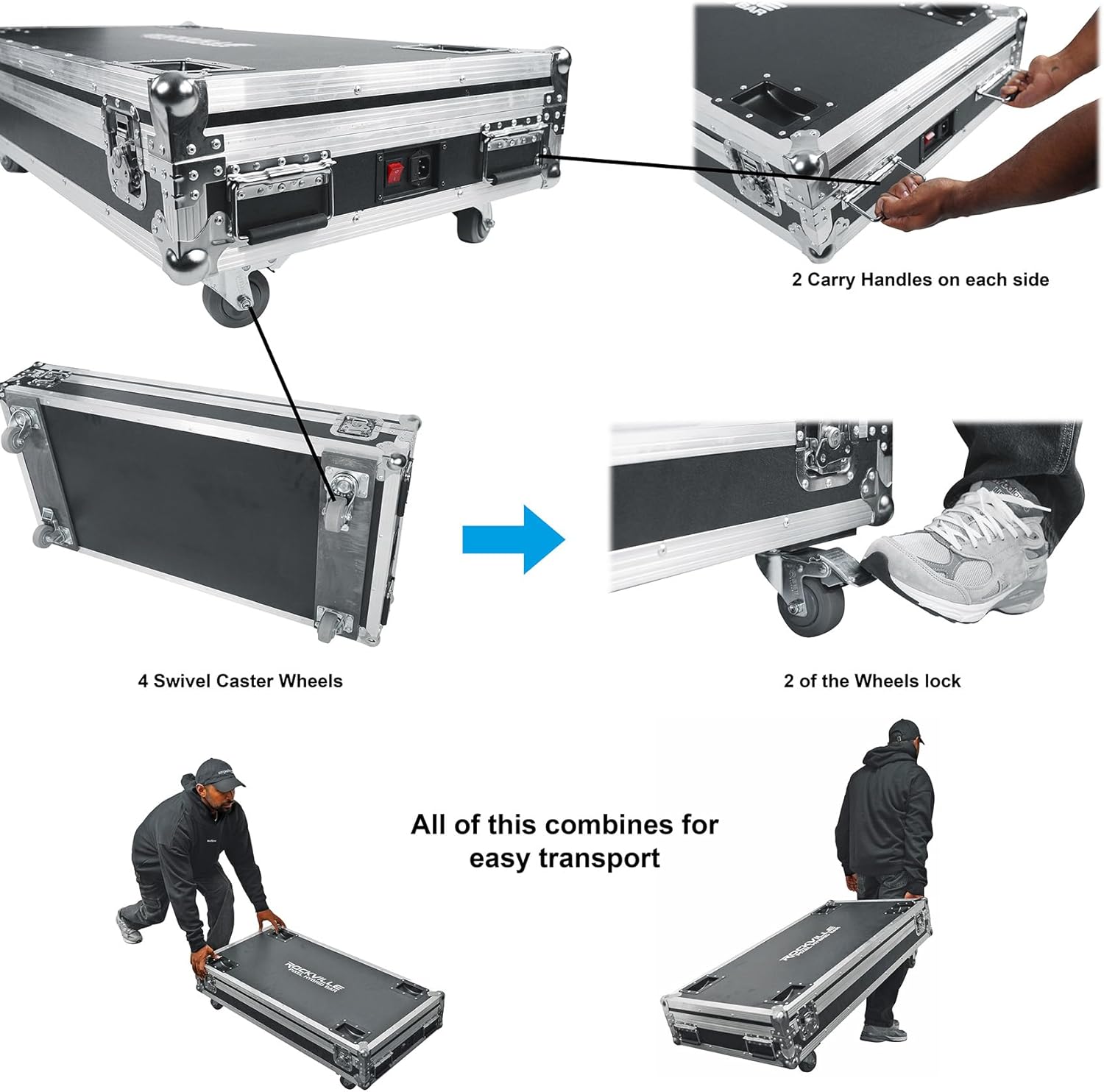 Rockville Pixel Hybrid Pack 6 Battery Powered Bar Wash/Strobe/Blinder Light Strips, RGB 5050 LEDs, Wireless DMX, Custom IR Remote, 10-Hour Battery, Charging Case, for DJs and Stage Lighting
