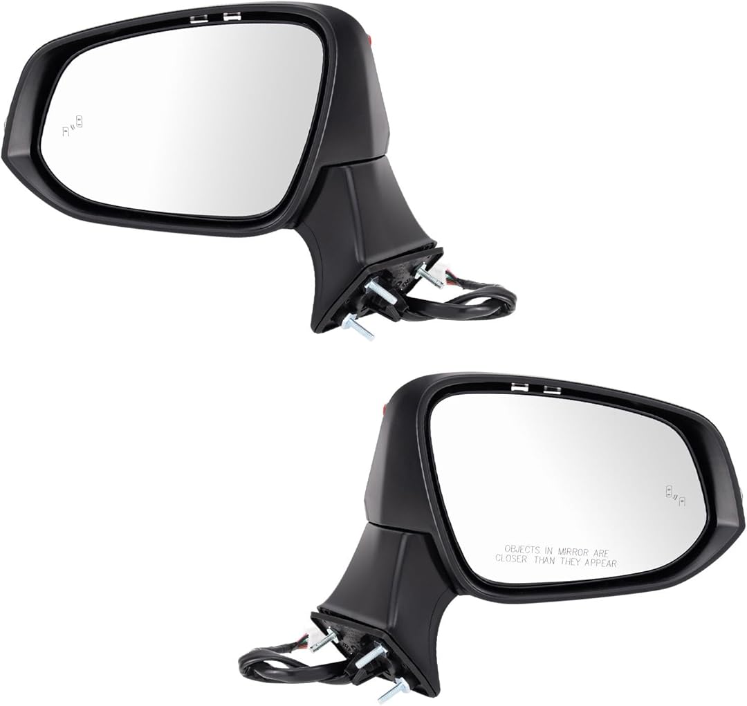 TRQ Power Heated Mirror Set Left & Right Smooth Black with Blind Spot & Puddle Light Compatible with 2021-2024 Toyota Venza TO1320439 TO1321439
