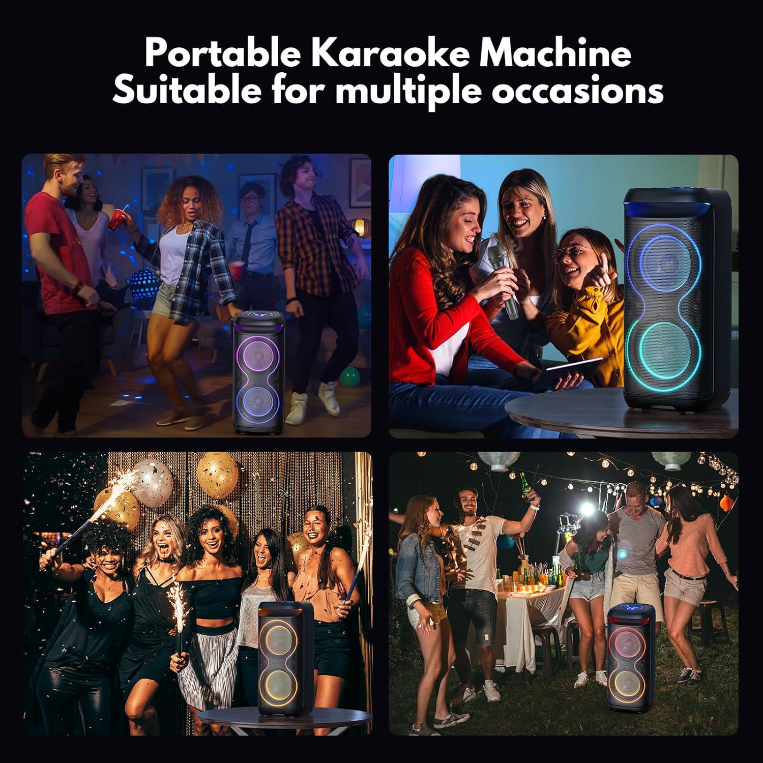 JYX Karaoke Machine, Big Bluetooth Party Speaker with LED Disco Light, Support TWS/USB/AUX/TF Card Input, Perfect for Outdoor Home Party Stage Subwoofers