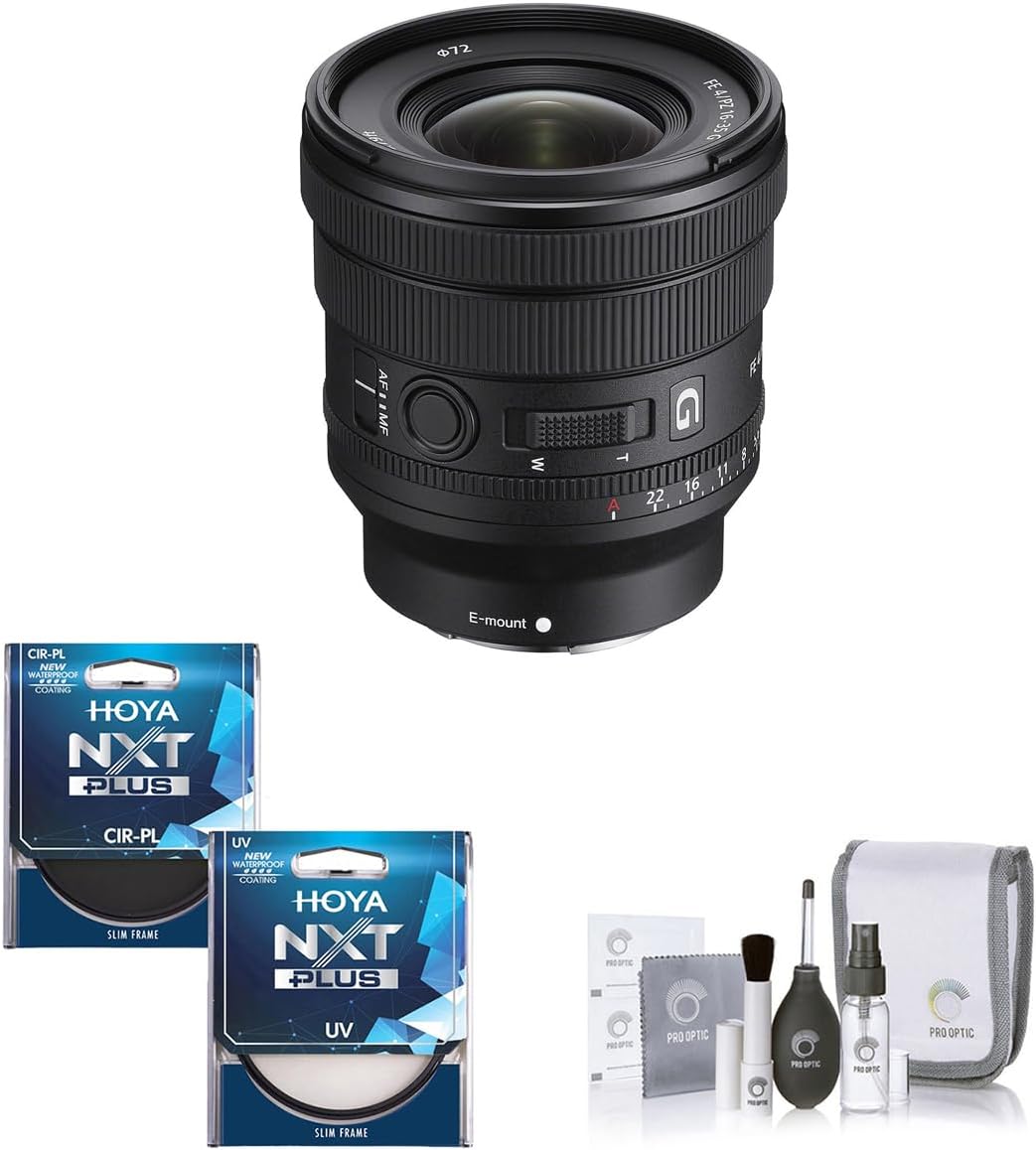 Sony FE PZ 16-35mm f/4 G Lens for Sony E Bundle with Hoya NXT Plus 72mm 10-Layer HMC Multi-Coated CPL and UV Filters kit, Cleaning Kit