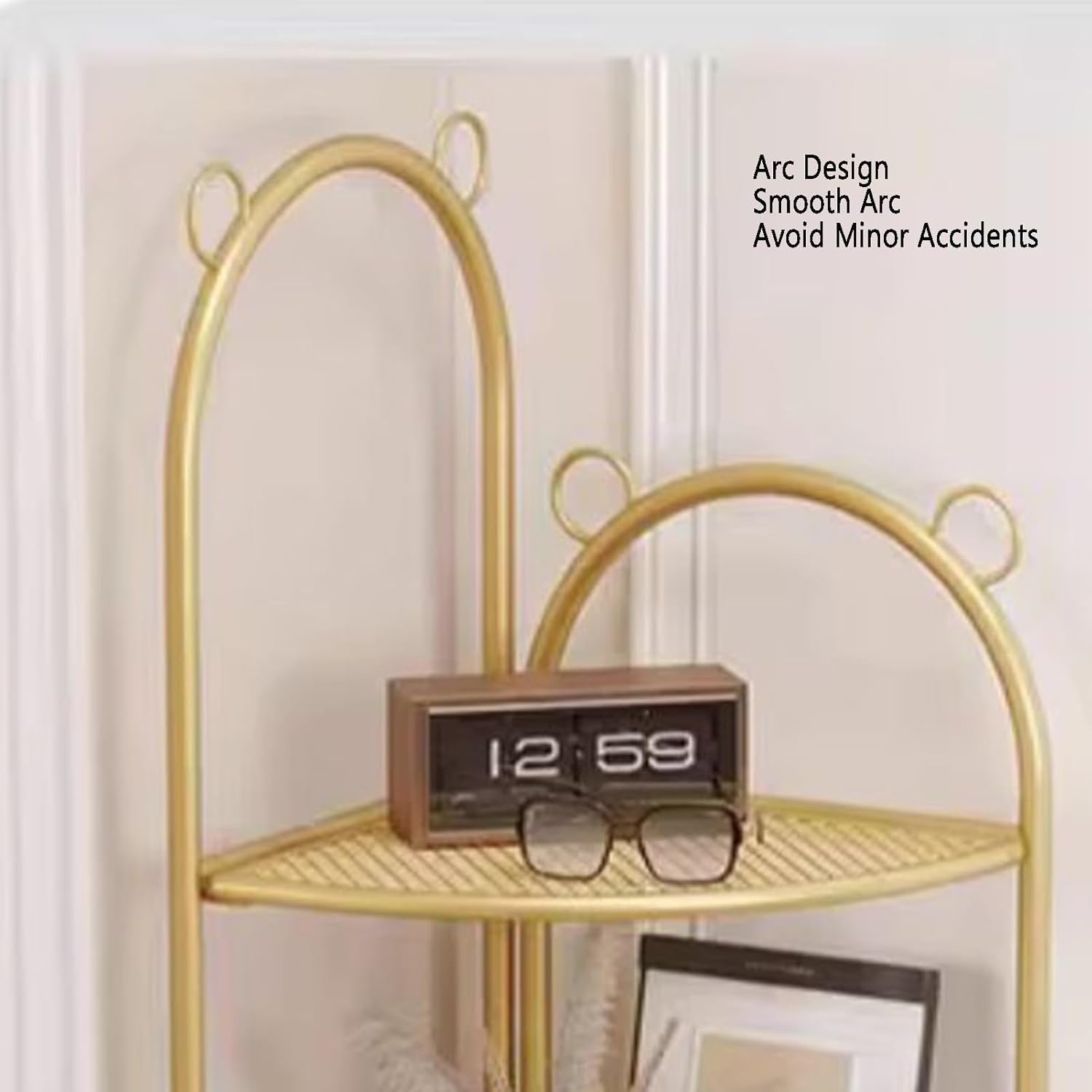 Industrial Bookshelf,Corner Bookcase,Multi-Layer Storage Rack,inch Tall Corner Shelf, Suitable for Small Space, Office(Gold, Green, White)(White,5tier) (Gold 5tier)