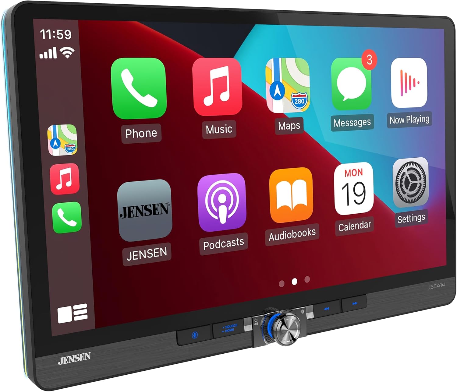 JENSEN J5CA14 14-inch Certified Apple CarPlay Android Auto Wired or Wireless | Maestro & Metra Axxess Ready | Single & Double DIN Car Stereo | SiriusXM Ready | Bluetooth | Front & Rear Camera Inputs