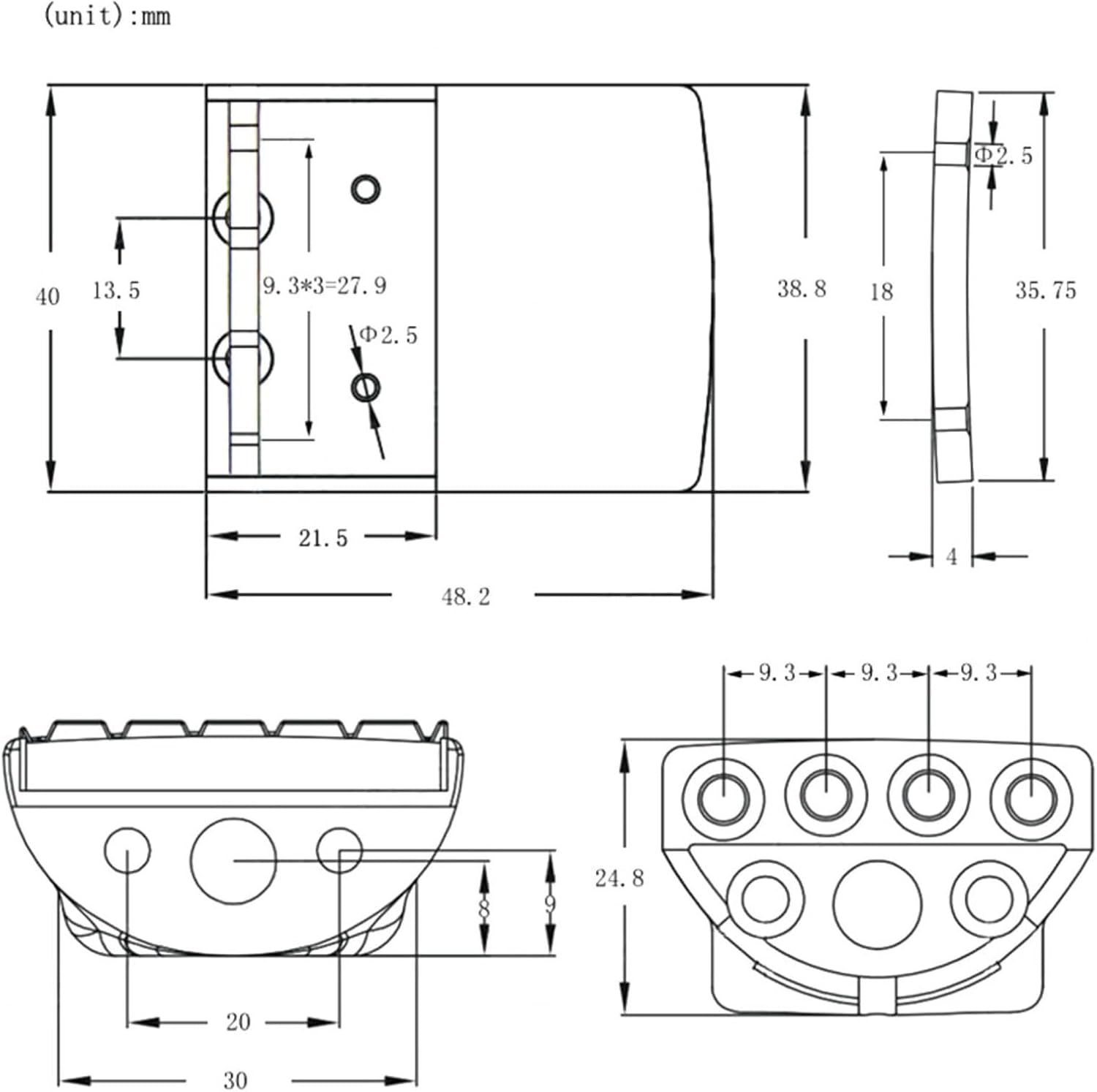 Travel Bass Bridge Professional Travel Bass 4 Strings Headless Bass Roller Saddle Guitar (Black)(Black)