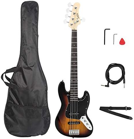 Music Lover Gjazz Electric 5 String Bass Guitar Full Size Bag Strap Pick Connector Wrench Tool Sunset Color 3-7 Days Delivery
