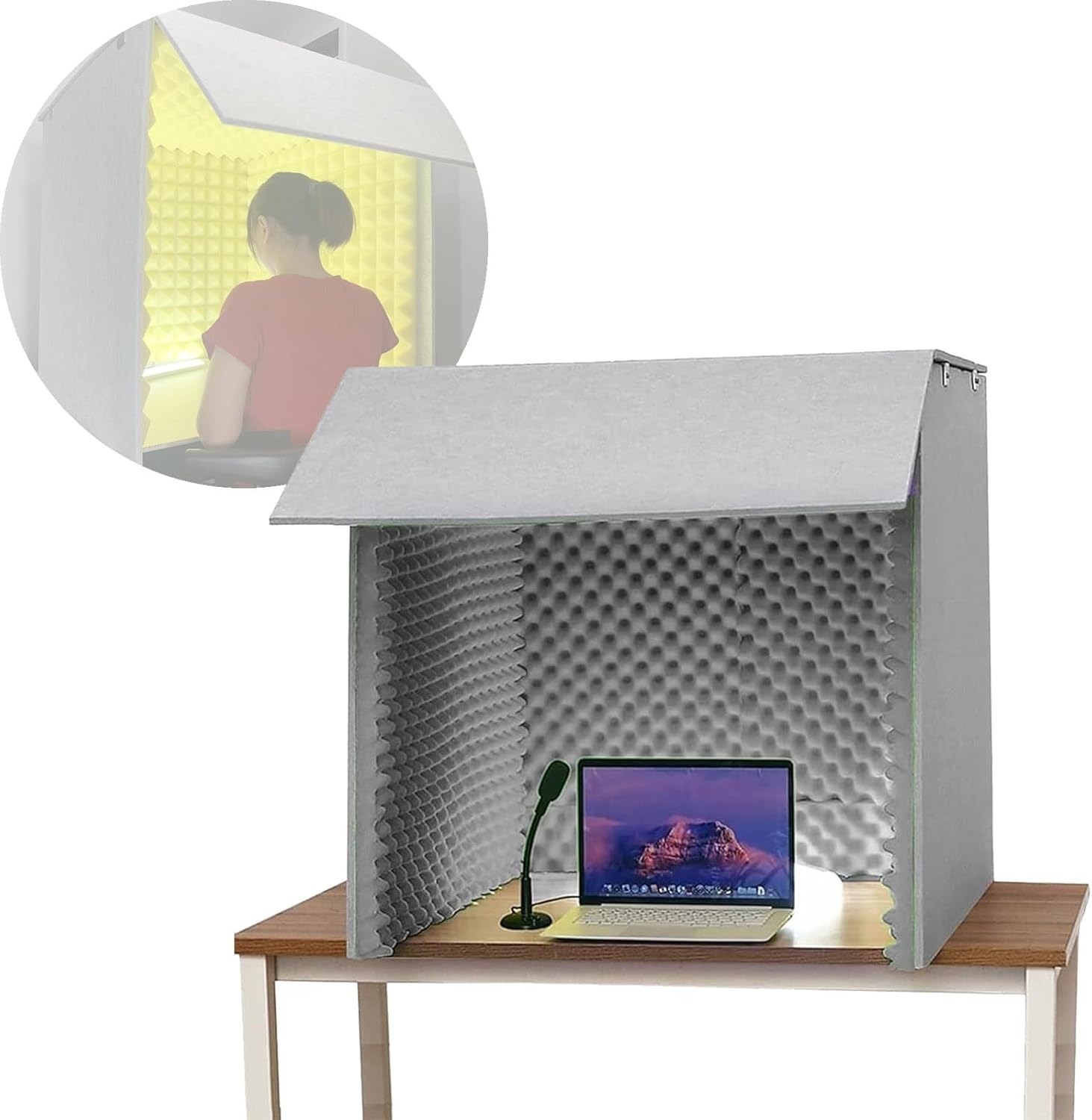 Desktop Soundproof Portable Microphone Isolation Room, Home Recording Studio, Suitable for Dubbing Learning (Gris)