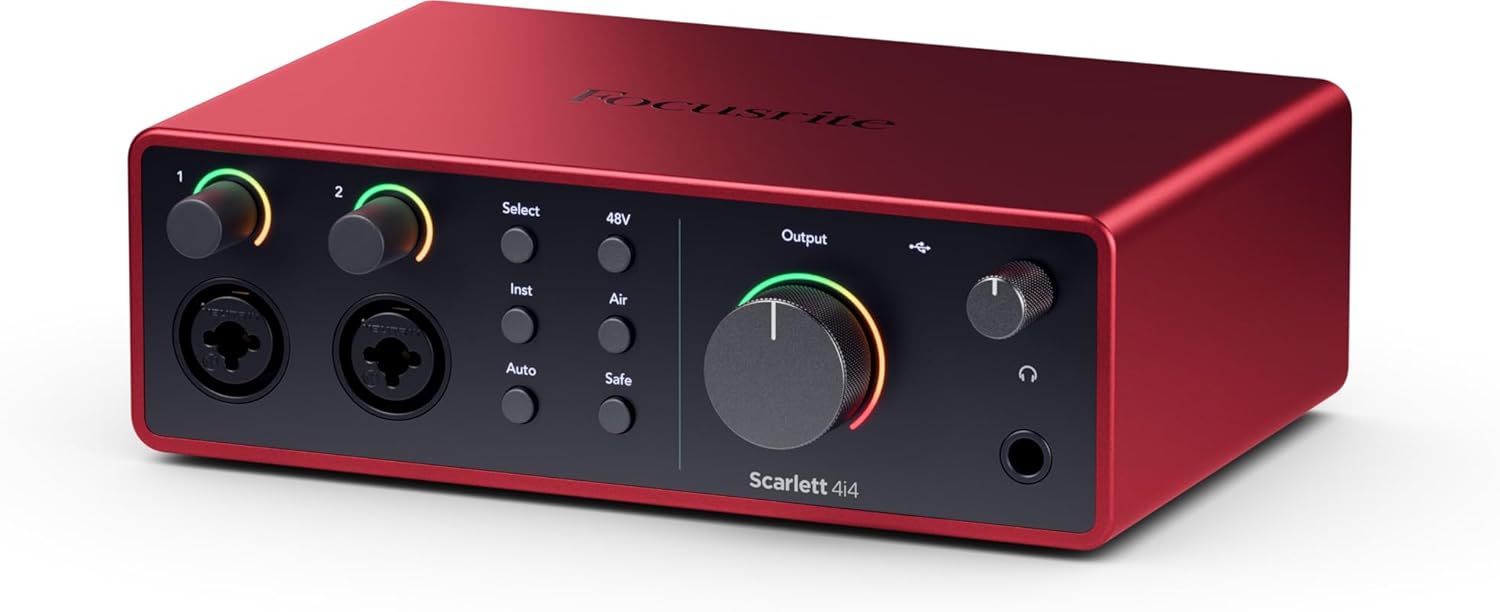 Focusrite Scarlett 4i4 USB-C Audio/MIDI Interface (4th Generation) 2x2 USB Audio Interface Full Studio Bundle with Exclusive Creative Music Production Software Kit