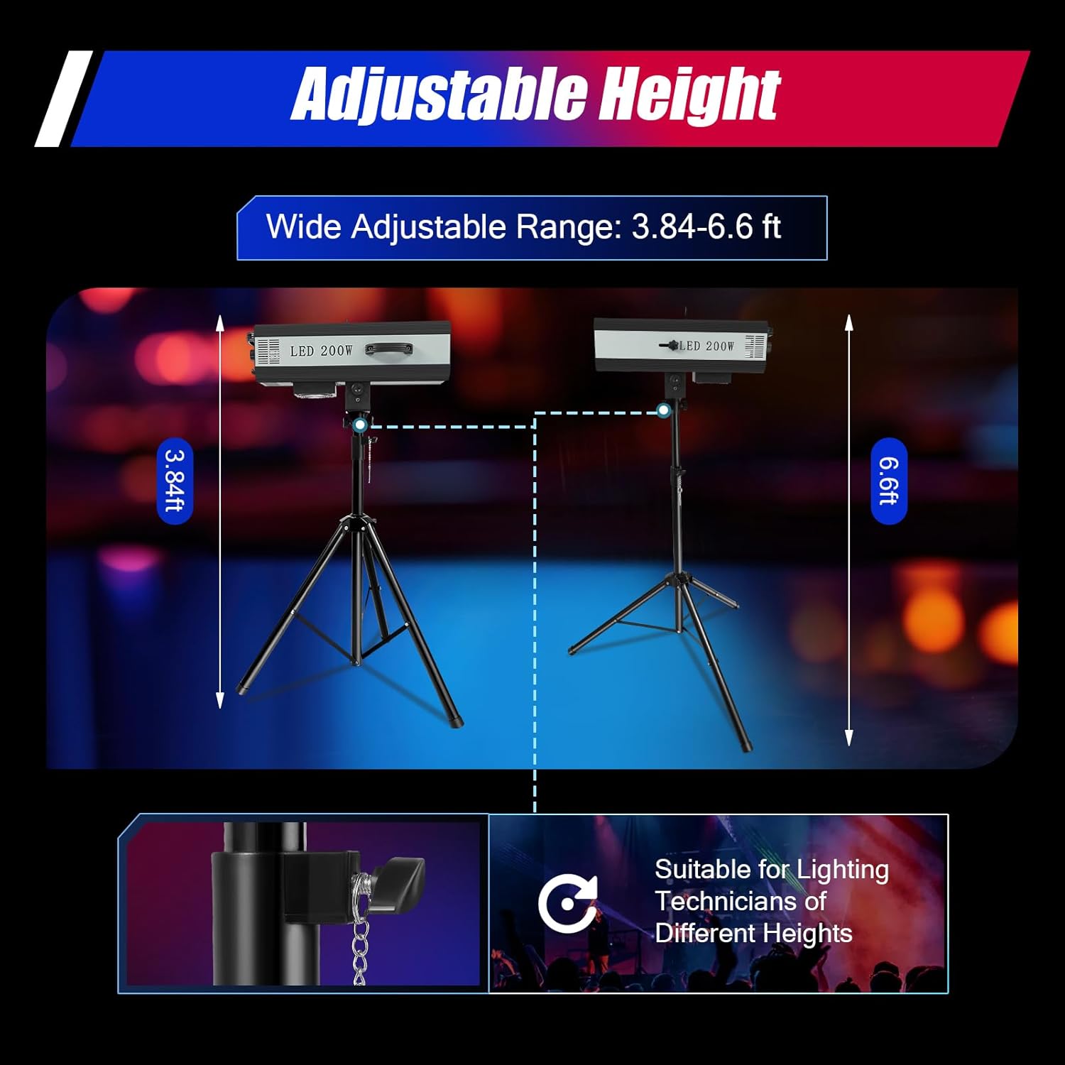 200W Manual Follow Spot Light, Stage Spotlight with Tripod Bracket LED Light Monotonic Focalization Follow Spotlight, Black DJ Lights Theater Spotlight for Outdoor Parties Bars Weddings