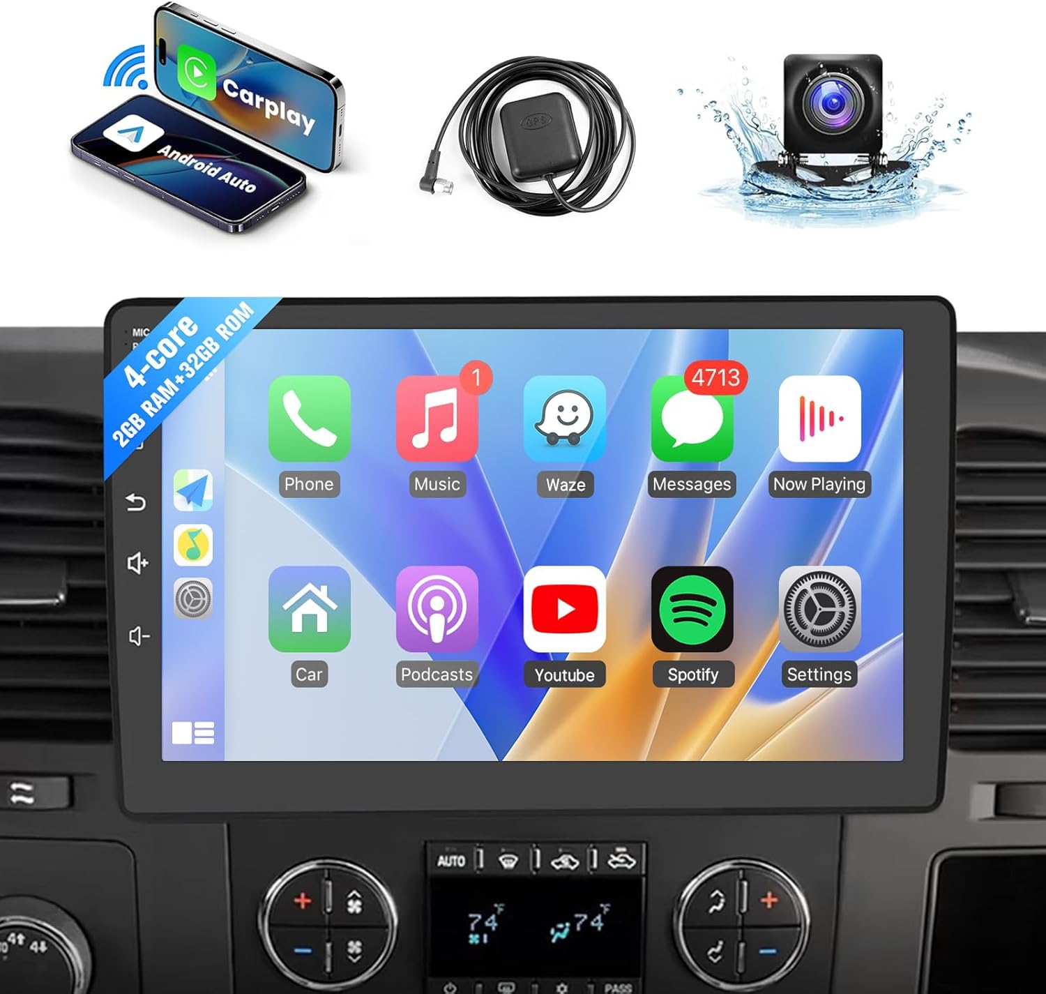 Leadfan Android Car Radio for Chevrolet/GMC/Buick, 10.1 inch Touch Screen Car Radio with Wireless Carplay & Android Auto Head Unit Stereo Bluetooth Backup Camera GPS WiFi Mirrorlink FM 2+32G