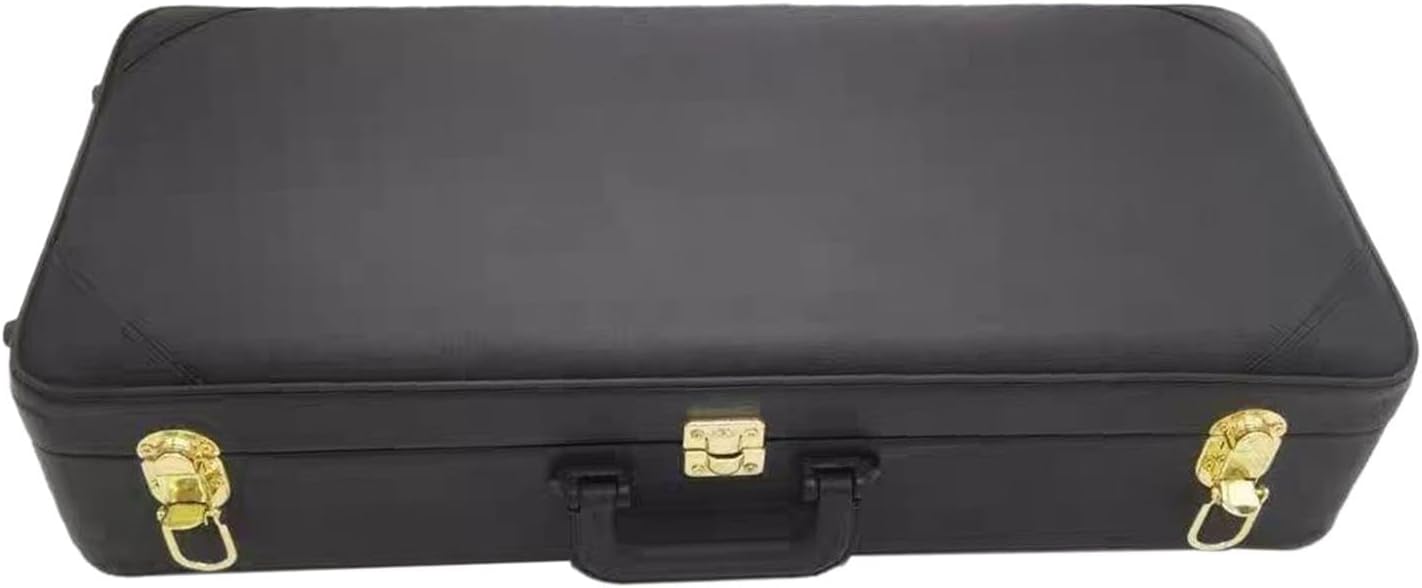 Wind Instrument Case Hard Rectangle Black with Clasp Interior Travel Transport Stylish Carrying Case Faux Leather, for Alto Sax