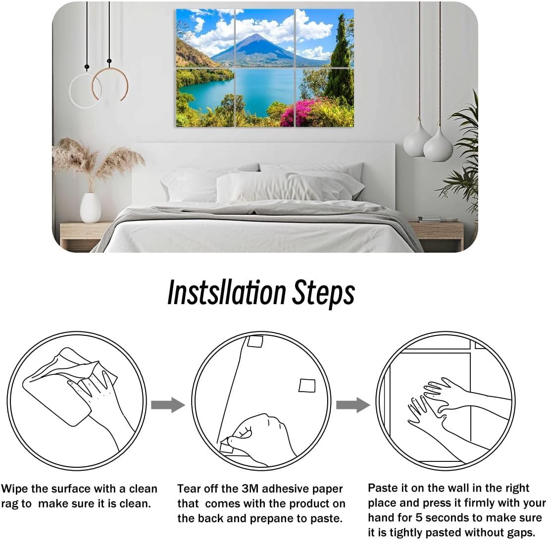 6 Pack Art Acoustic Panels Beautiful bay Lake Atitlan view to Volcano San highlands Guatemala Sound Absorbing Panel 48