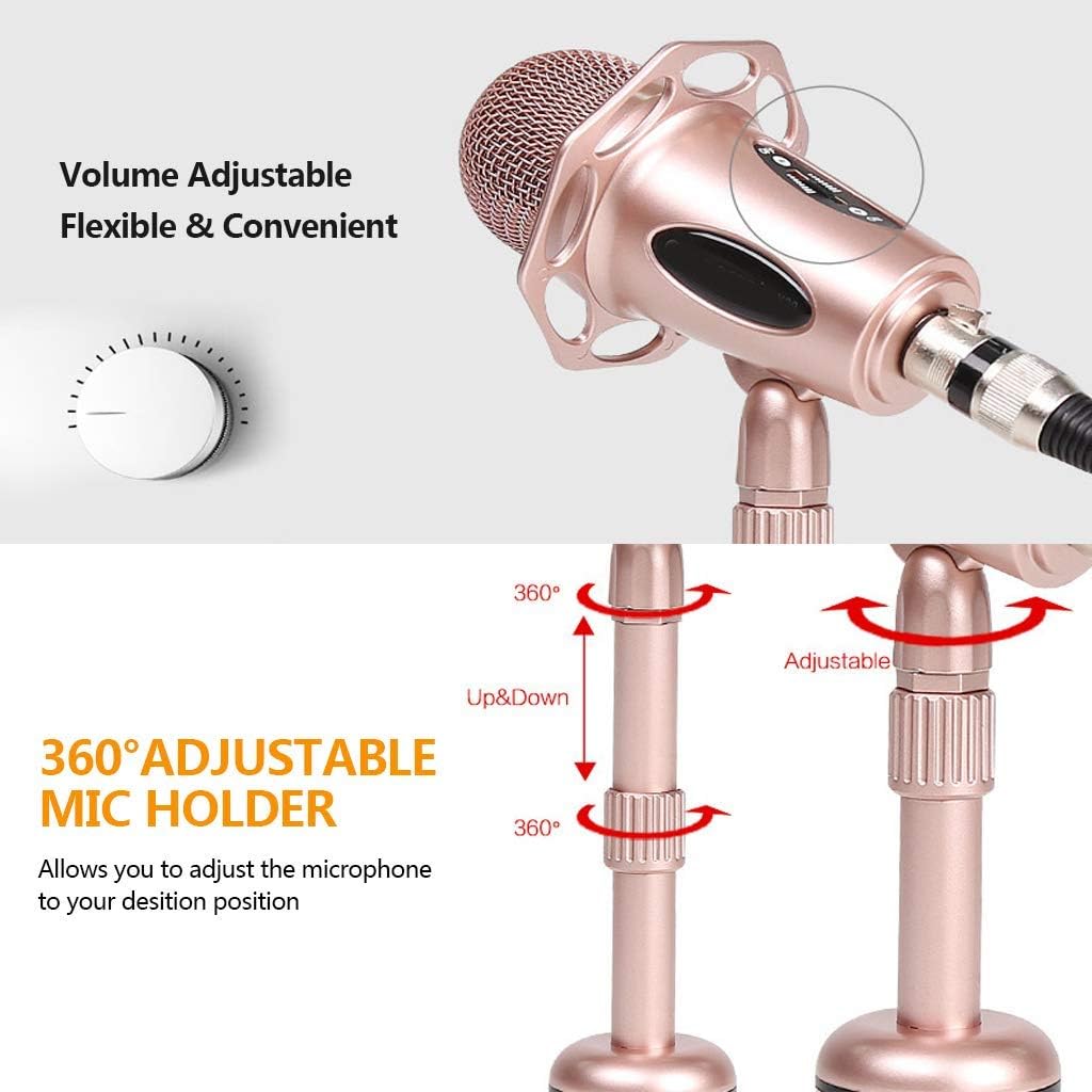 Studio Recording Microphone, Condenser Broadcast Microphone with Stand Adjustment for Phone Computer PC Conference Call,Live Stream,Podcasting,Gaming,Karaoke Singing,Pink