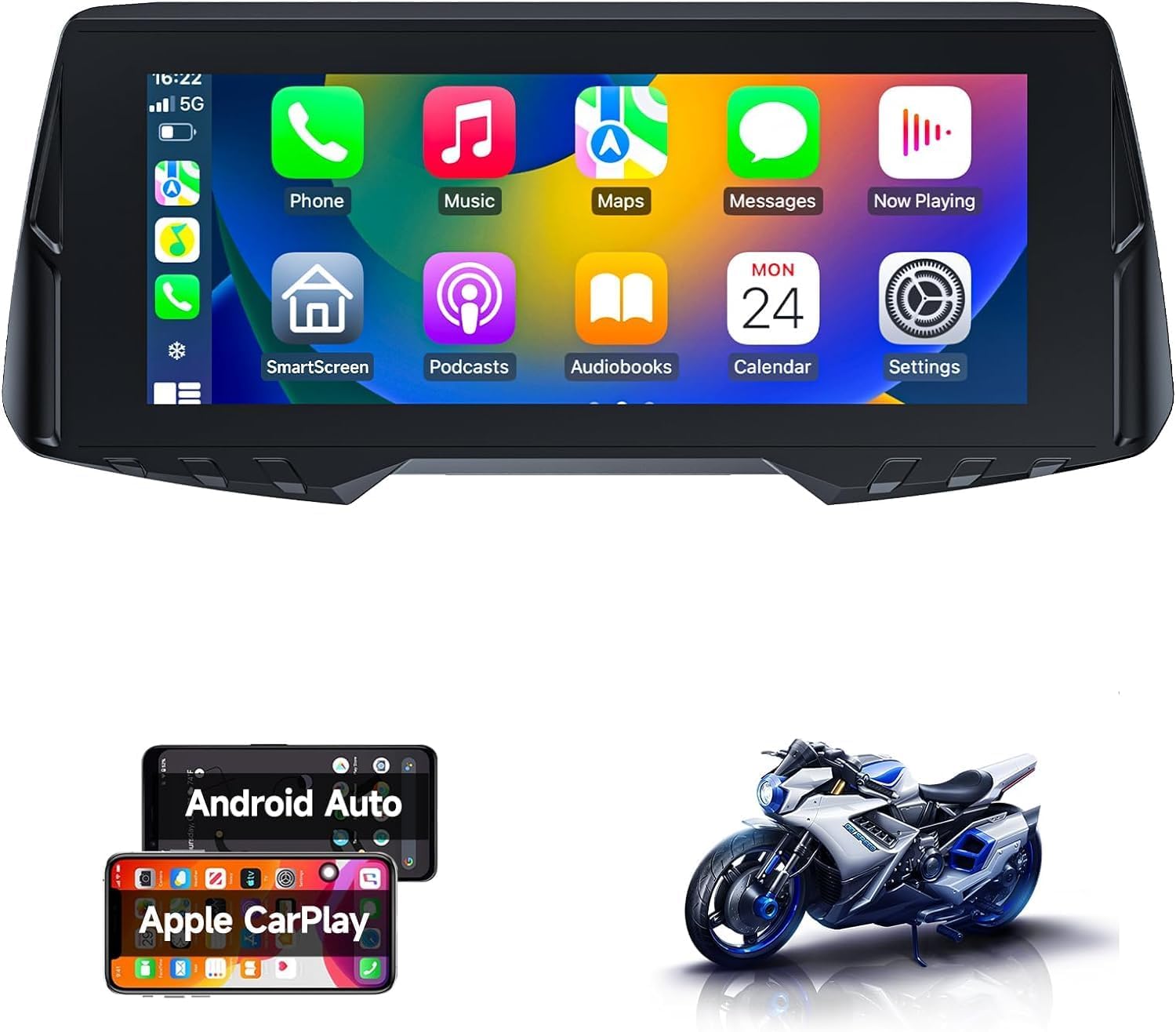 Motorcycle CarPlay with Dual Cameras ＆ TPMS, 6.86 Inch Wireless CarPlay ＆ Android Auto Screen for Motor, 1080P Front and Rear Camera, Siri Voice Control