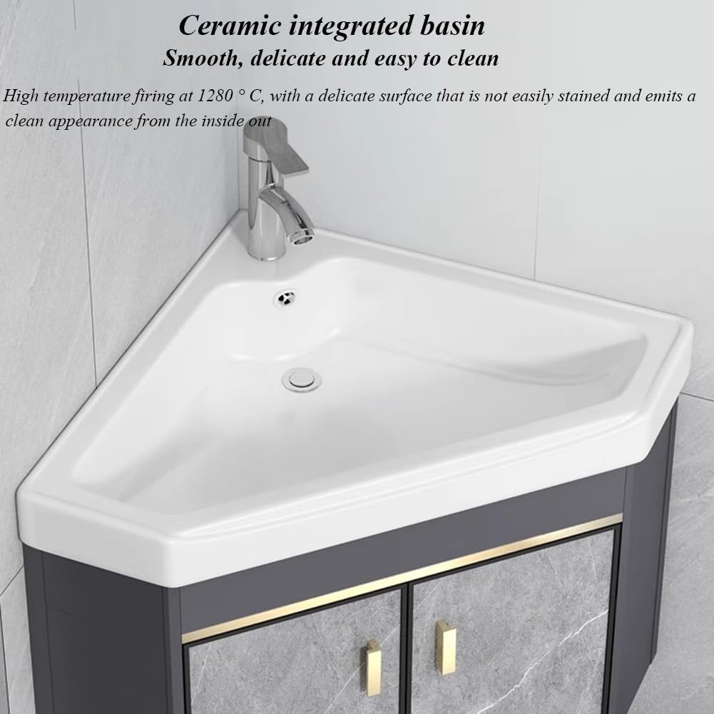 Etlegor Corner Bathroom Vanity Sink Combo, Wall Mount Small Utility Sink with Metals Cabinet Pedestal Sink Set with Faucet and Drain Console Sinks(White,38x38x42cm)