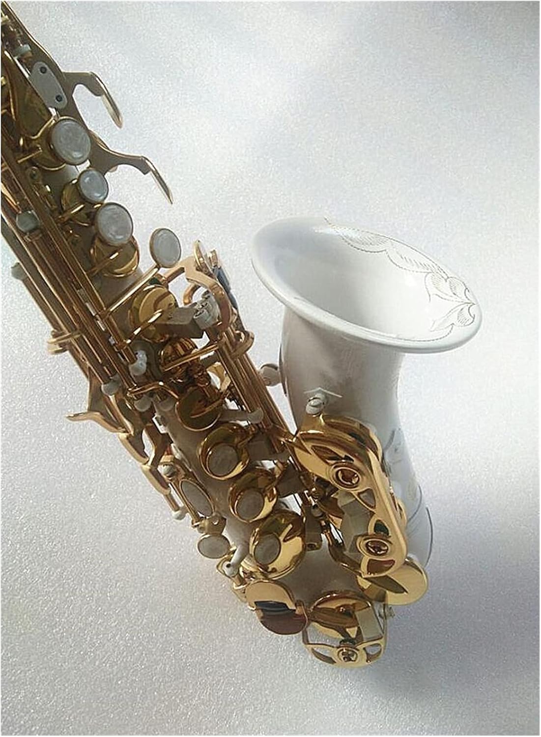 Sax Beginners Kit Brass B White Soprano Saxophone Gold Key Curved Soprano Sax with Hard Cases Complete Fittings Wind Instrument