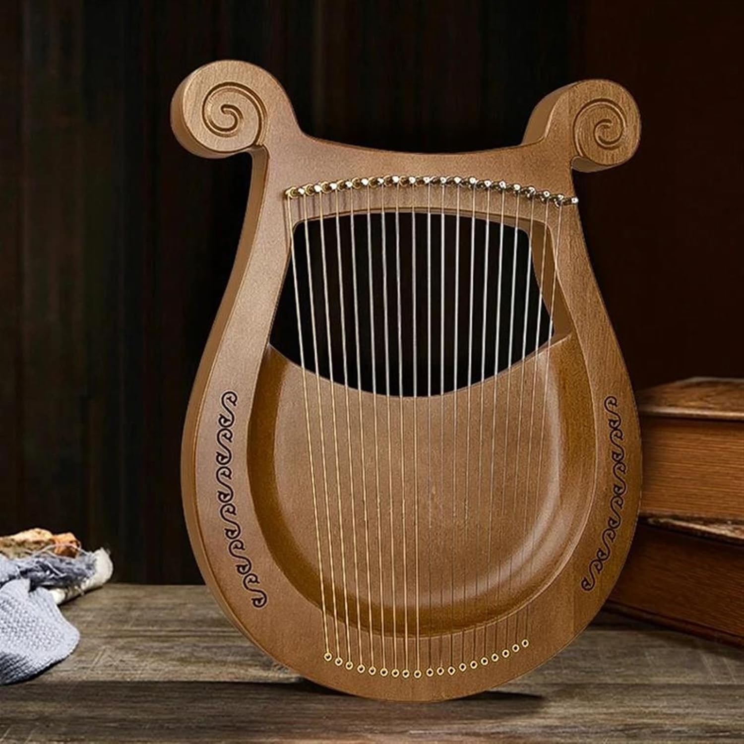 Lyre Harp Set 16/19 Strings Lyre Harp Portable Professional Lyre C Key Wooden Mahogany Finger Harp Beginner Musical Instrument Gifts(19)
