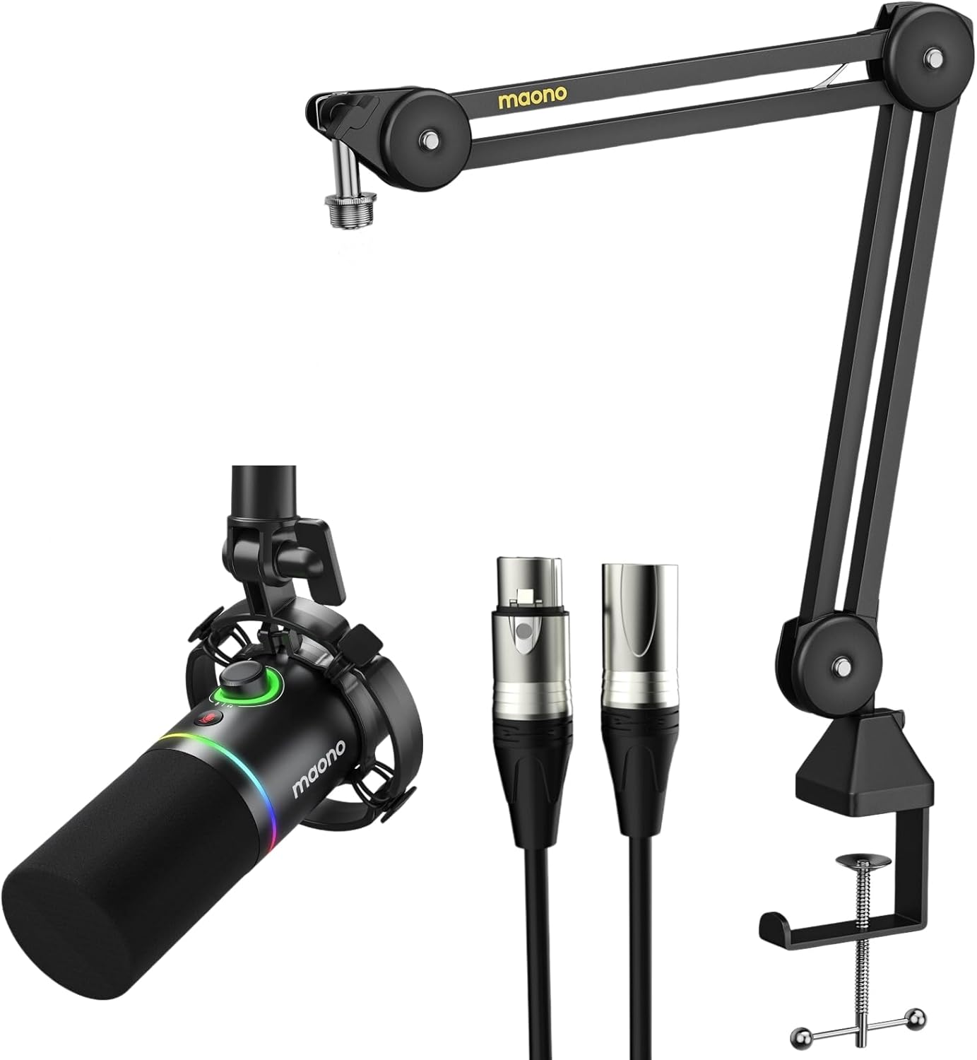 MAONO PD200X Dynamic Microphone with BA37 Boom Arm: Mic Bundle for Podcast Studio Streaming Recording Vocal PD200X+BA37 Black+XLR180