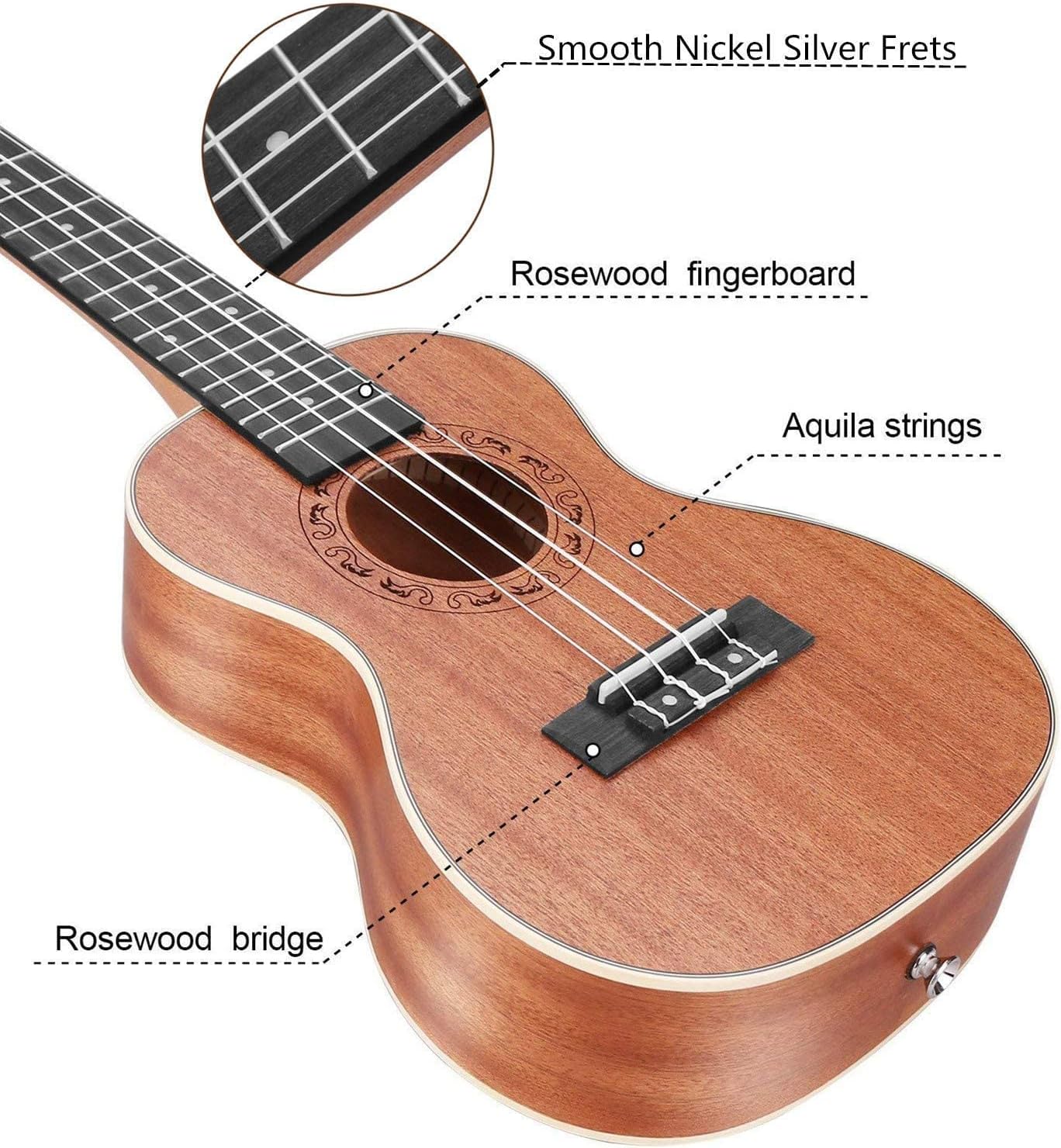 Ranch Left Handed Tenor Ukulele 26 inch Professional Wooden Ukelele Instrument with Padded Gig Bag - Clip On Tuner for Acoustic Electric Guitar Ukulele Violin Bass Banjo Chromatic - Classical Black