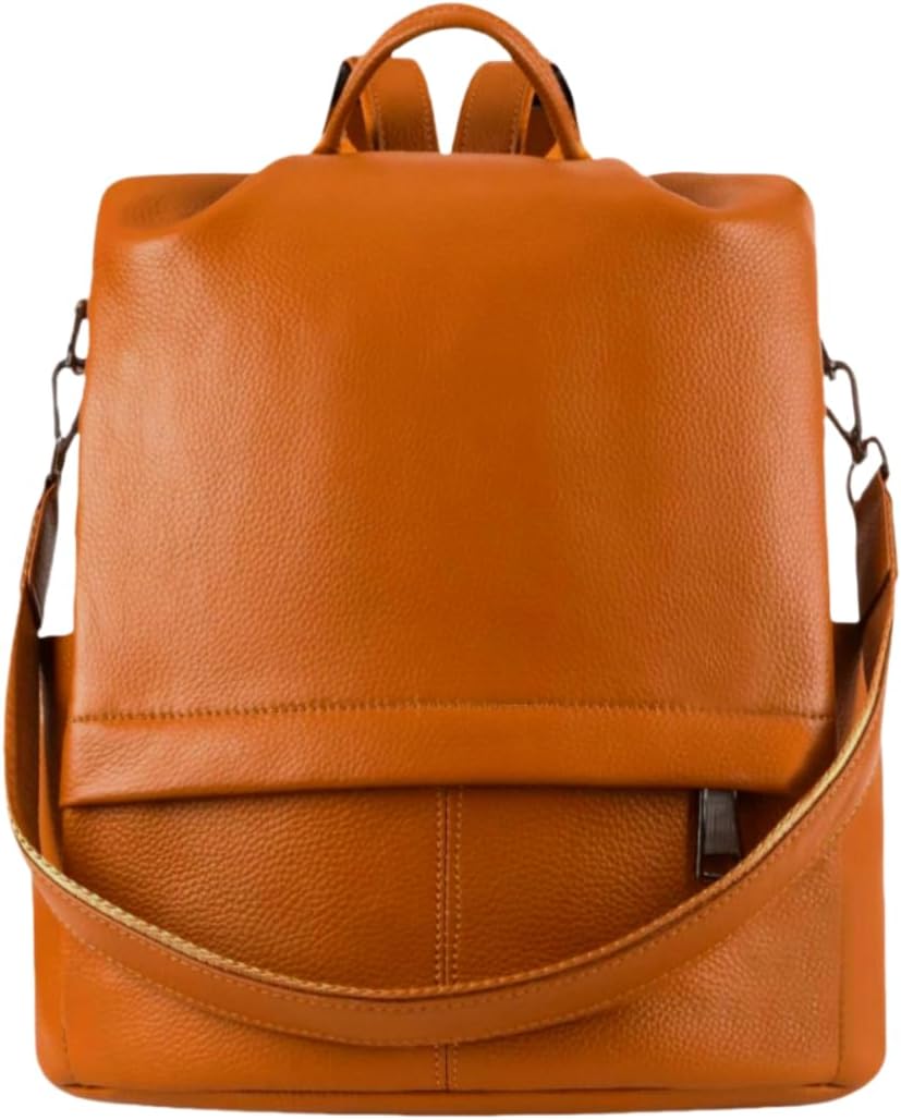 Genuine Leather Backpack Purse For Women Antitheft Real Soft Orange Brown Fashion Designer Convertible Shoulder Bag