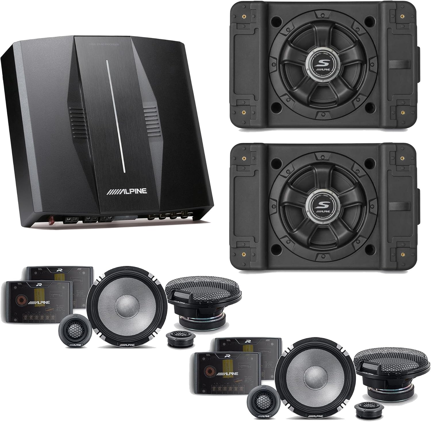 Alpine PXE-C80-88 OPTIM8 8-Channel Hi-Res Digital Sound Processor Amplifier w/ (2) SS-SB10 Subwoofer, (2) R2-S652 Bundle