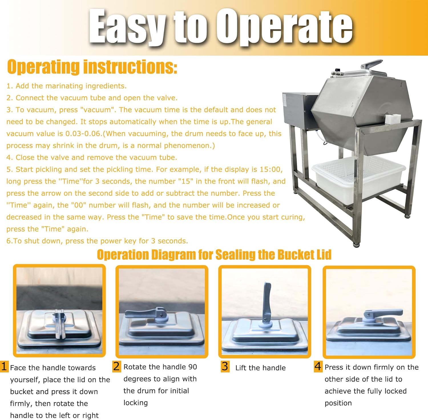 Vacuum Tumbler Marinator Meat Vegetable Marinating Machine 45L Food Vacuum Marinator Fast Marination Process 110V Meat Pickle Machine 360° Rotation with Timer For Chicken Steak Burger Shop