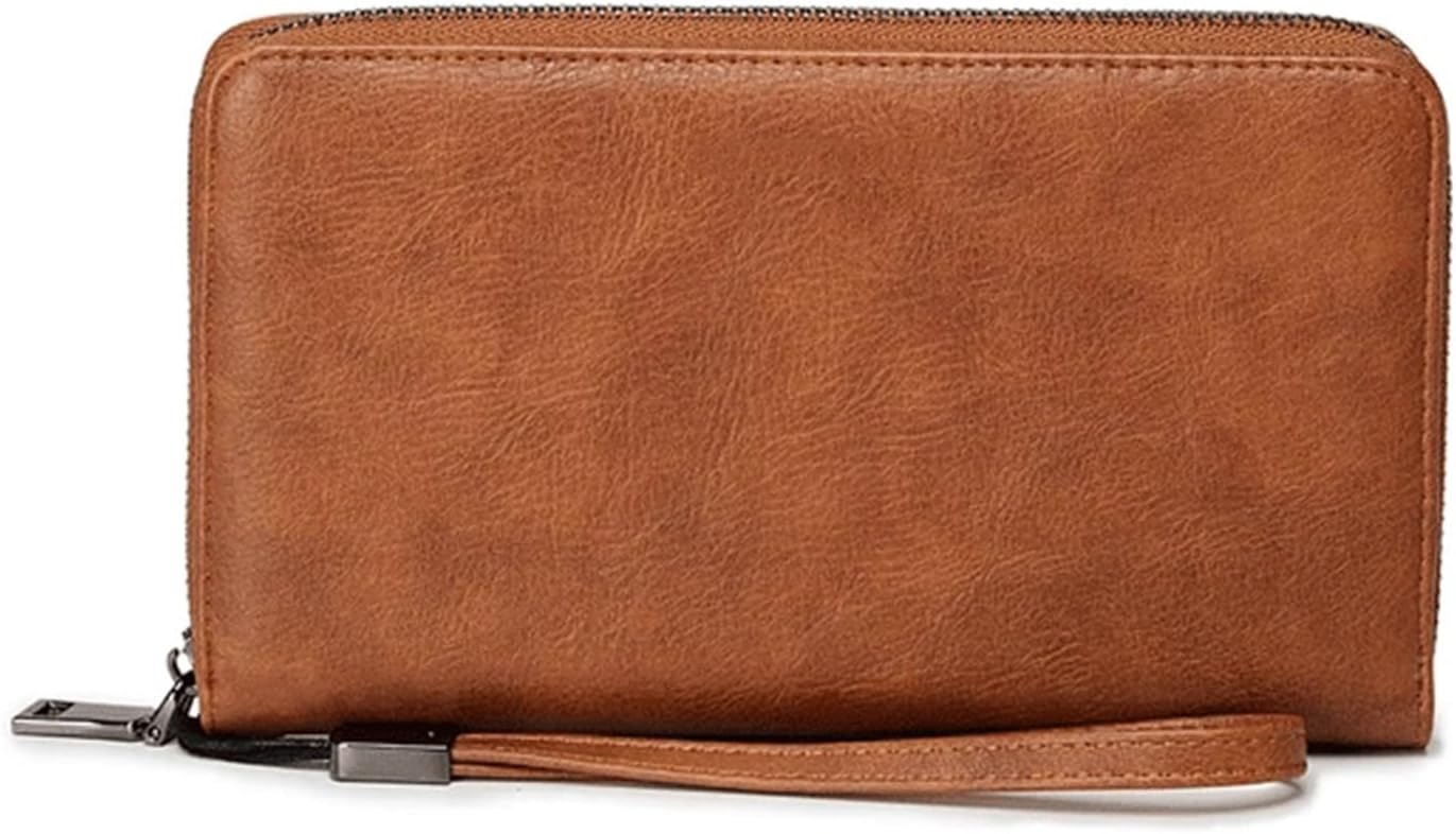 Women's RFID Anti Theft Brush Anti Demagnetization Retro Oil Wax Leather Wallet Large Capacity Handbag