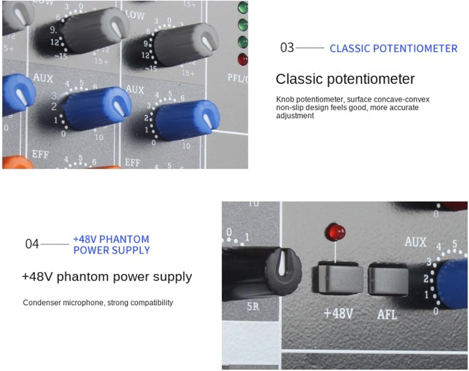 6 Channel Audio Mixer Streaming Mixing Console DJ Studio Sound Board Professional Multi Interface for DJ Studio AC100~240V