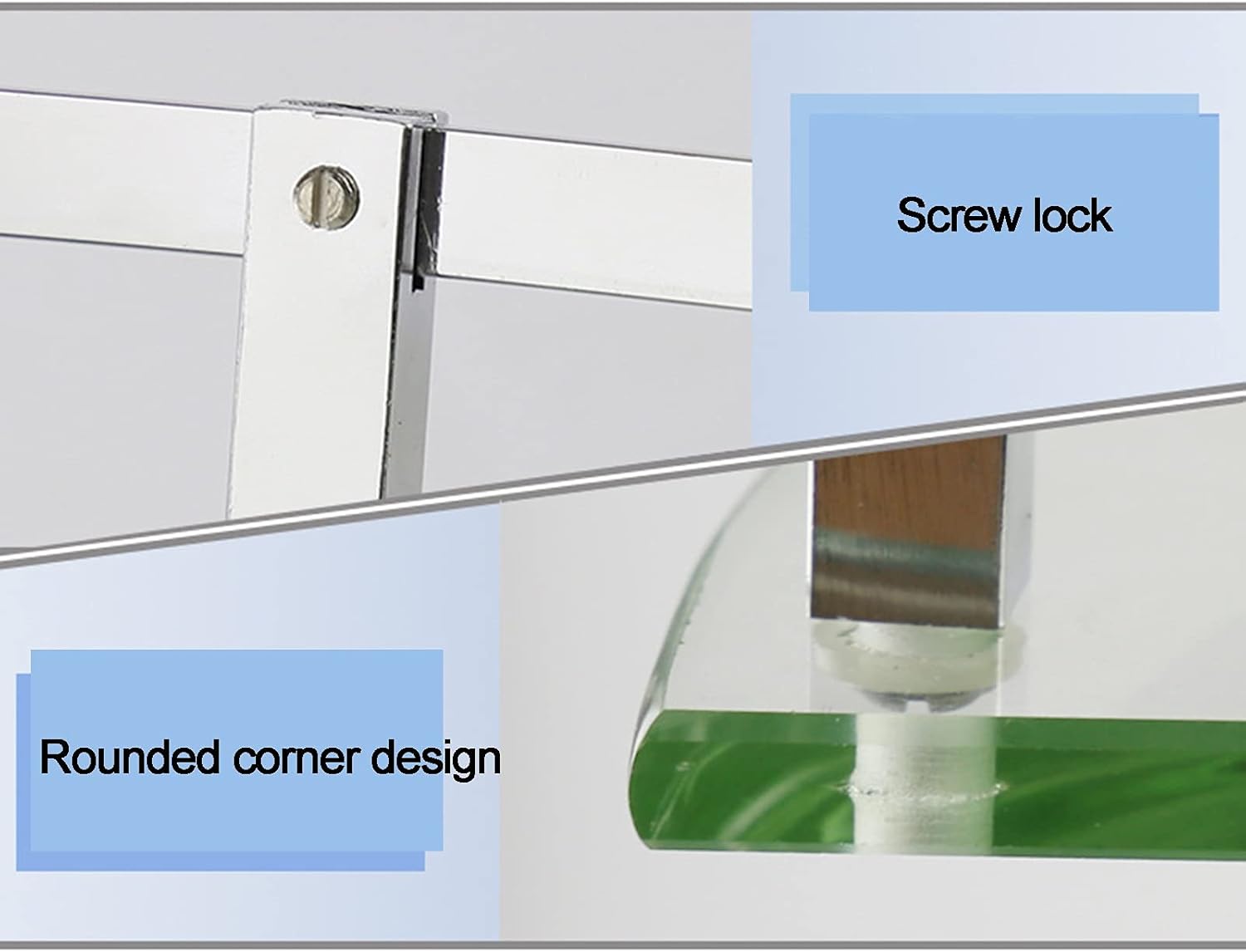 Bathroom Glass Shelf Aluminum Corner Caddy Storage Hanging Organizer Tempered Contemporary Style Wall Mount 2-Tier