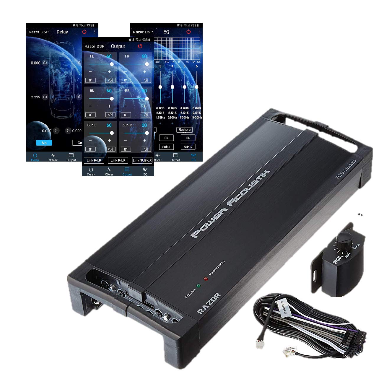Power Acoustik RZ5-2500DSPB Class D 5 Channel Amp w/DSP and Bluetooth 100x4 at 4-Ohm, 150x4 at 2-Ohm + 600w x 1 Selectable Acc or Signal Sense Turn On