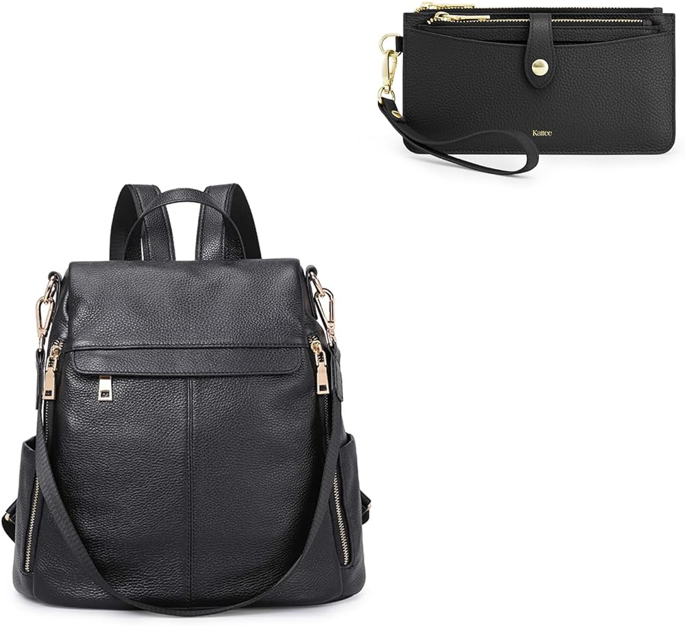 Kattee Leather Backpack Purse for Women Bundle with Women's Small Leather Purse