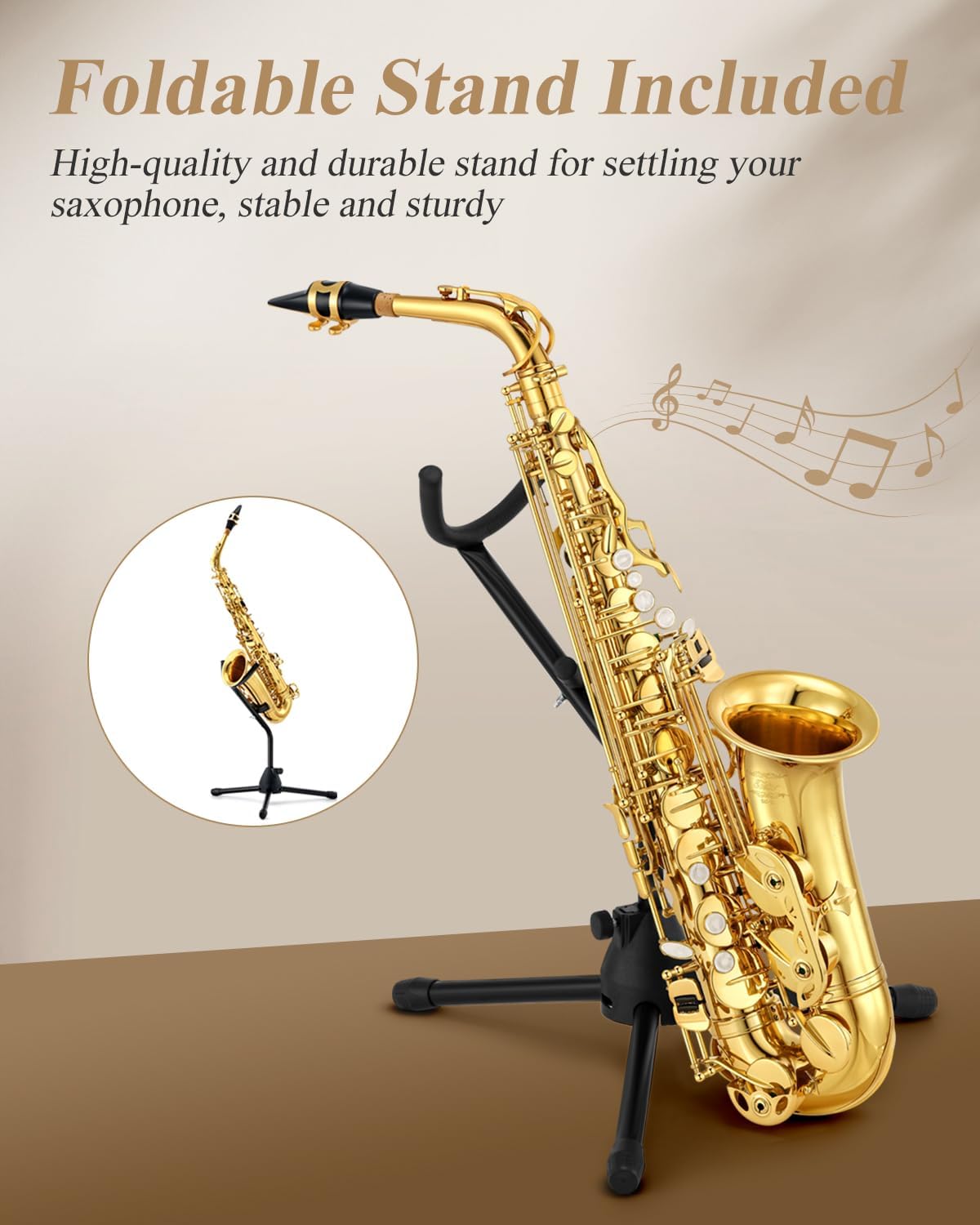 Eastar Student Alto Saxophone E Flat for Beginner Sax Full Kit with Carrying Case, Mouthpiece, Straps, Reeds, Stand, Golden Lacquer, AS-Ⅱ