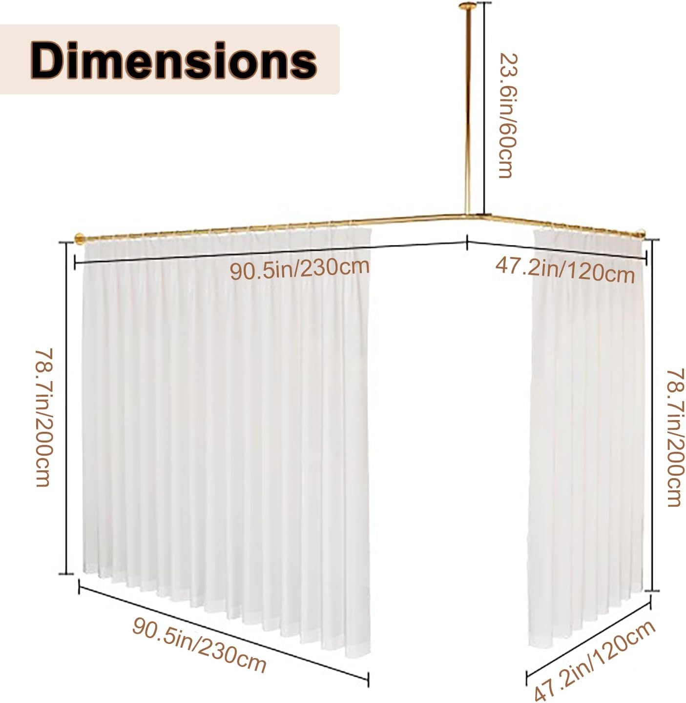 L-Shaped Room Divider Curtain, 90x47in Corner Sheer Voile Privacy Screen for Beauty Salon, Studio Apartment, Bedroom Partition, Decorative Wall Mount Privacy Curtains with Metal Rods (White)