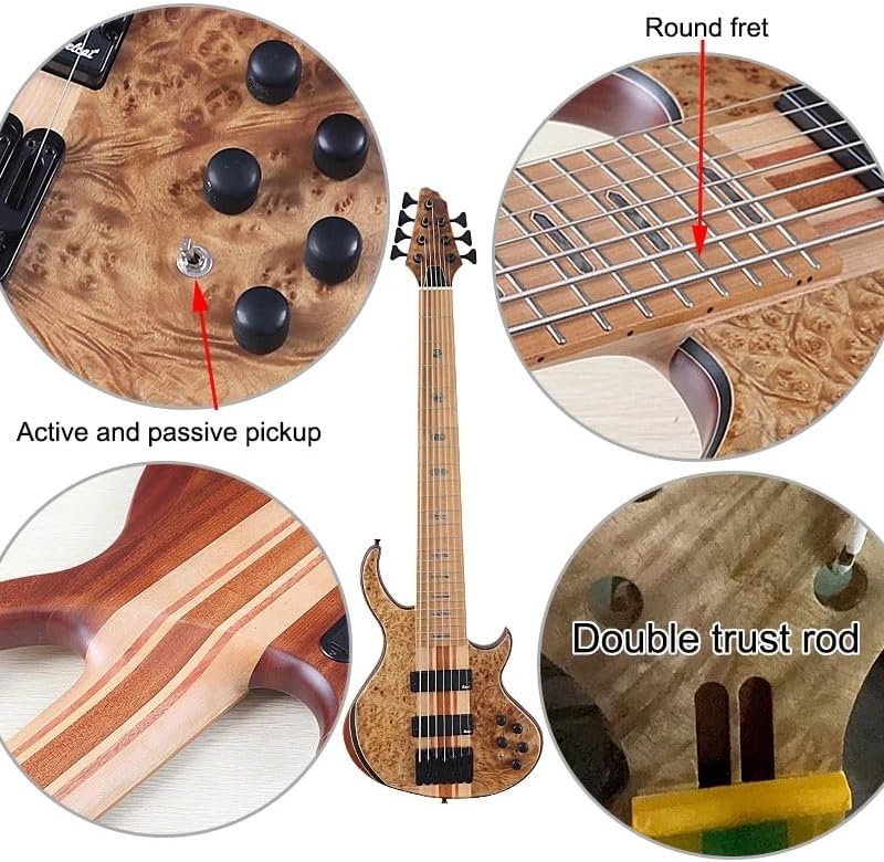 7-String Active Electric Bass Guitar, 43-Inch Full Size, Neck-Through,Canada Maple Neck & Fretboard, 24-Fret