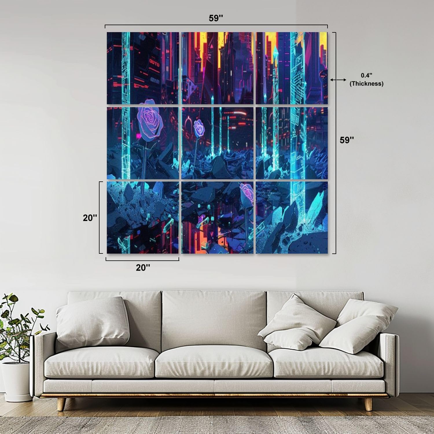 Art Acoustic Panels Self Adhesive Shattered Ruins Glow In Dark Canvas Print 9 Packs Decorative Soundproof Wall Panels Large Sound Absorbing Panels for Home Office 60