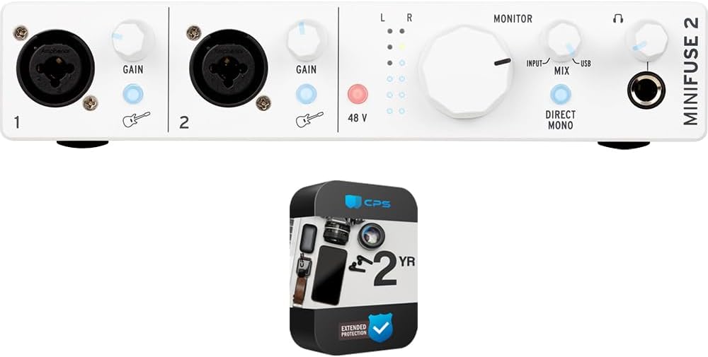 Arturia 800112 MiniFuse 2 Portable 2x Input USB-C MIDI Audio Interface White Bundle with CPS Exclusive 26 Month Protection Pack (BEACH-CPS-26M500ATV)