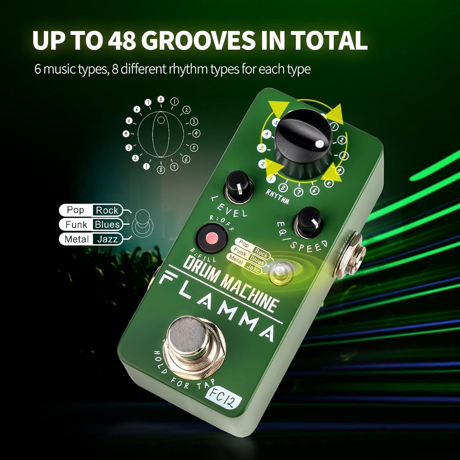 Flamma FC12 Drum Machine Guitar Pedal with 9V 300mA Power Supply