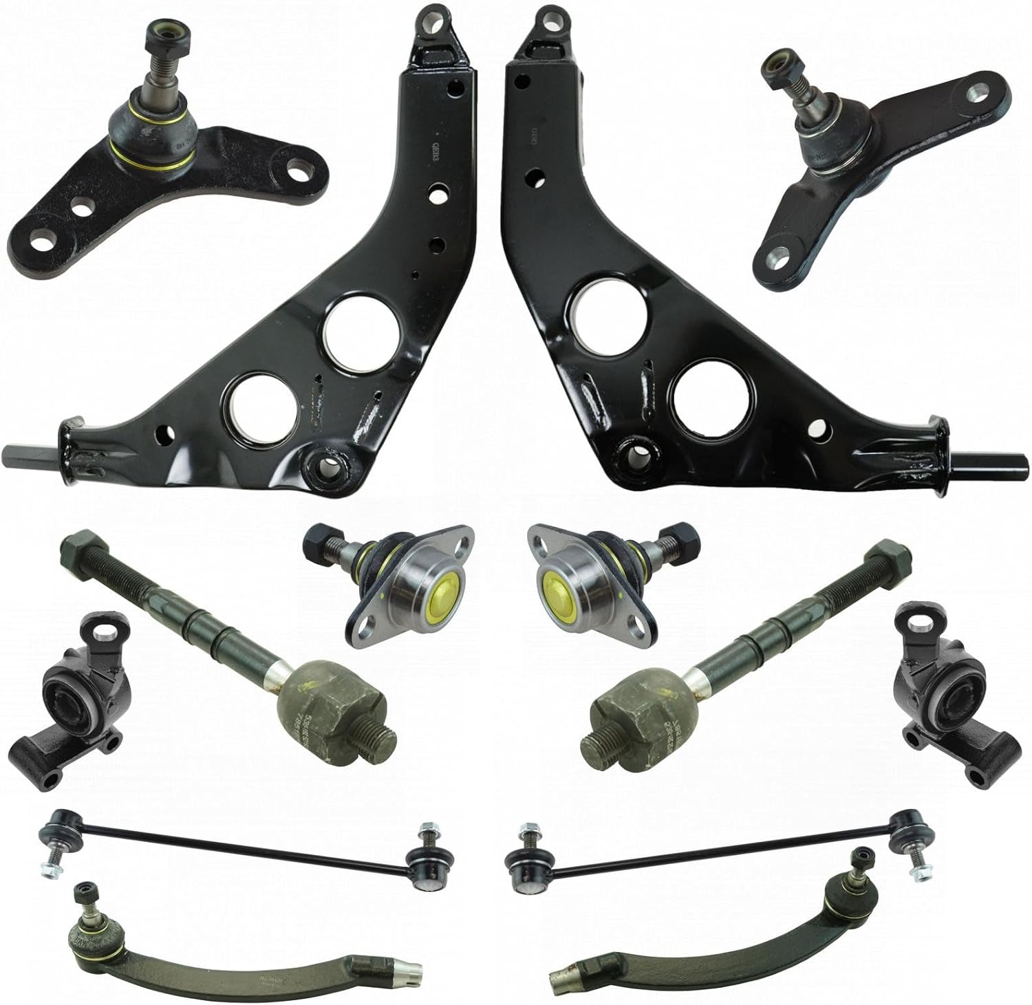 TRQ Front Steering & Suspension Kit Ball Joint Control Arm Control Arm Mounting Bracket Sway Bar Stabilizer Link Tie Rod Compatible with 2003-2008 Mini Cooper