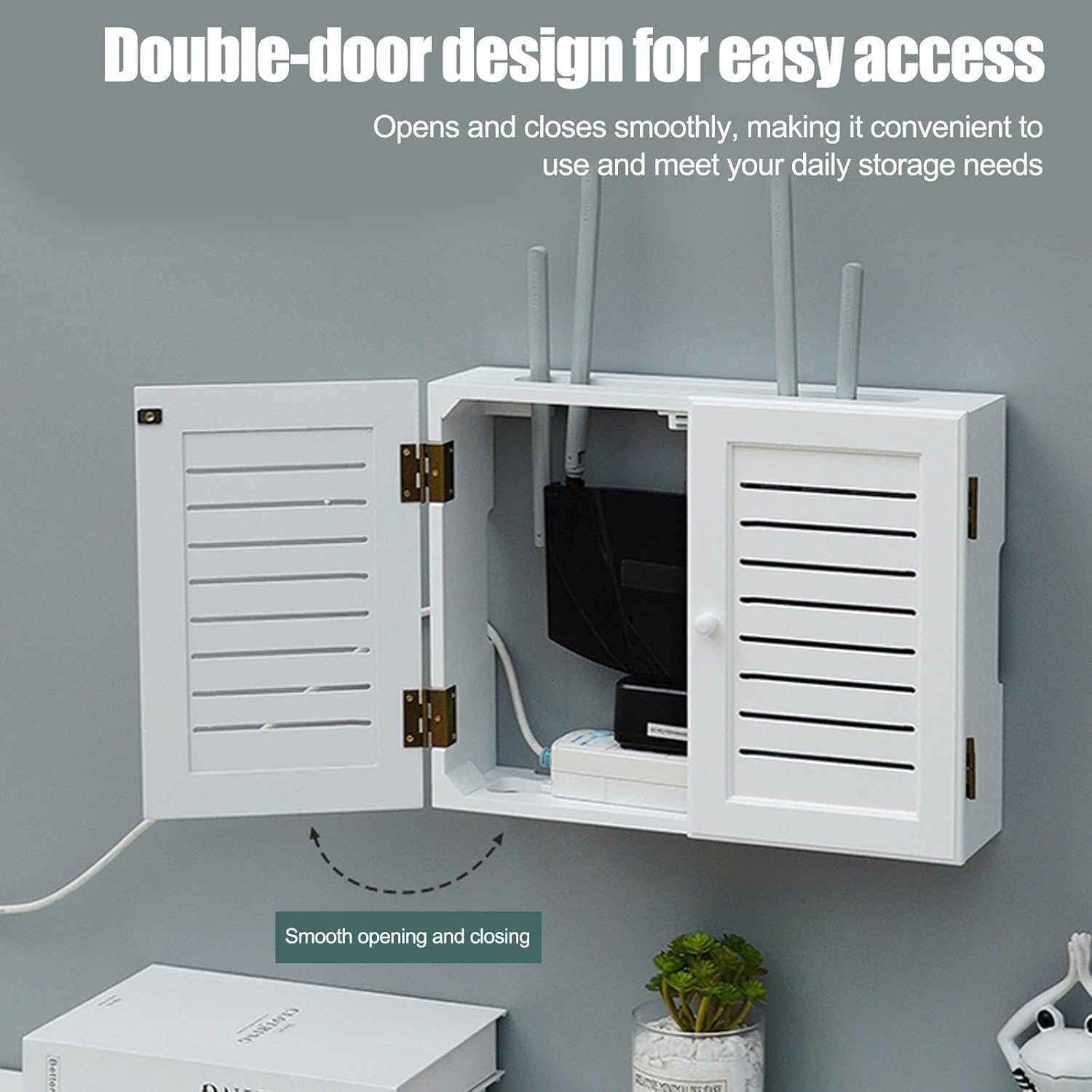 Wall Mount WiFi Router Box Blinds Decoration Floating Shelves Modem Cable Power Plug Wire Storage Boxes Desktop Storage Cabinet (White, 20.5x3.7x15in)