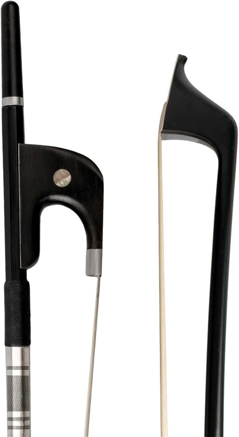 TSTS Durable 4/4 Double Bass Bow Carbon Fiber Bow Round Stick White Horsehair Ebony Frog Paris Eye Inlay Full Size Violin Bow