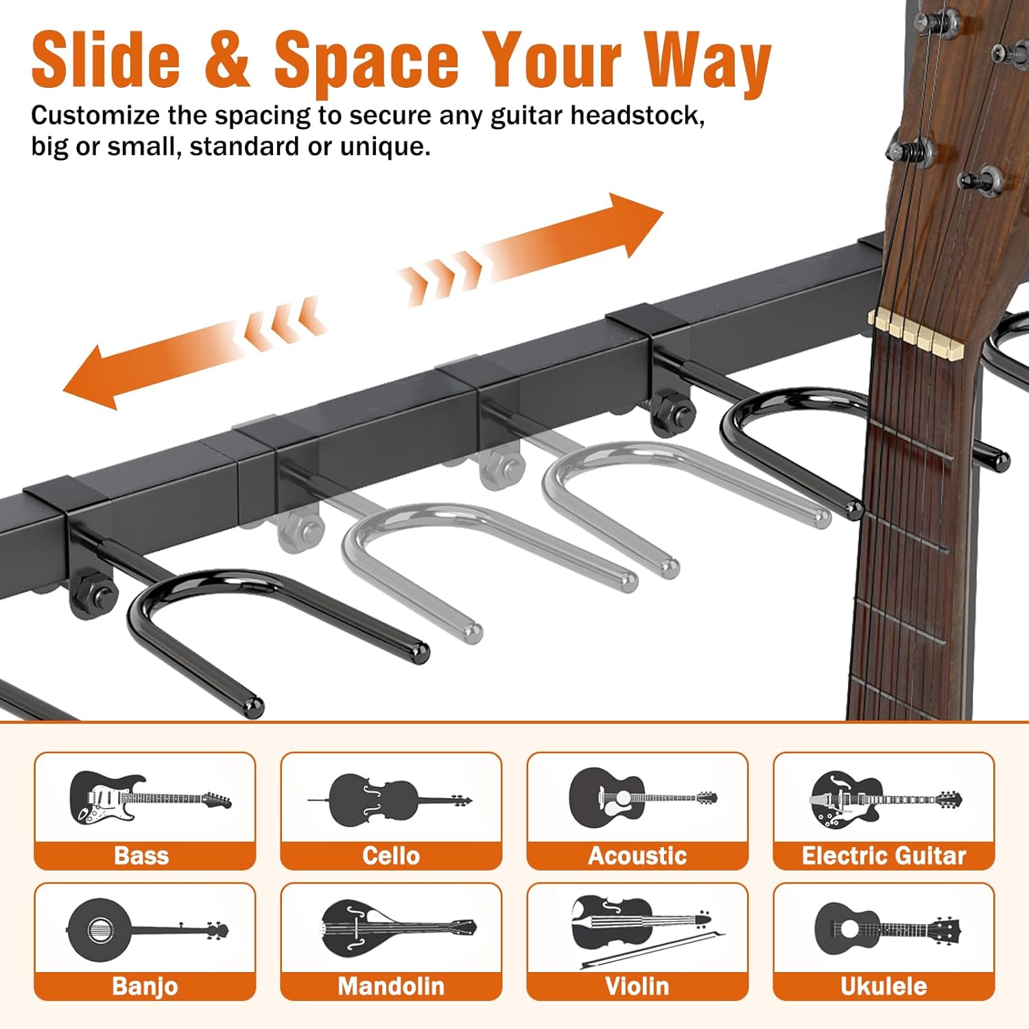 Guitar & Record Stand for 6 Guitars, 3-Tier Adjustable Floor Rack with Soft Pads and Cloth Drawer, Display Storage for Acoustic Electric Bass, Amp, Vinyl Albums