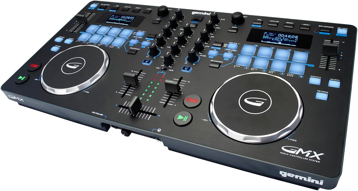 Gemini Sound GMX Versatile DJ Controller & Media Player - Compact USB/MIDI System with VirtualDJ LE, Ideal for Mobile DJs & Live Performances