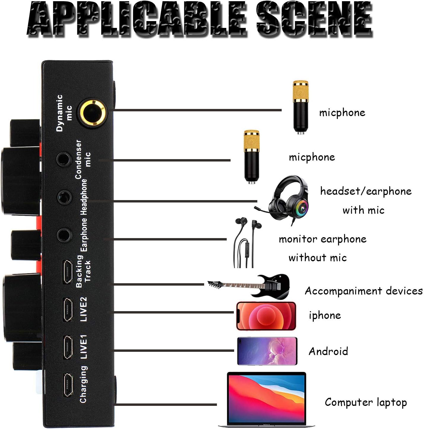 V8,Live Sound Card with Effects,2 Channel USB Audio Mixer Sound Mixing Consoles Amplifier,Handheld Microphone Voice Changer Sound Effects Machine for Compu