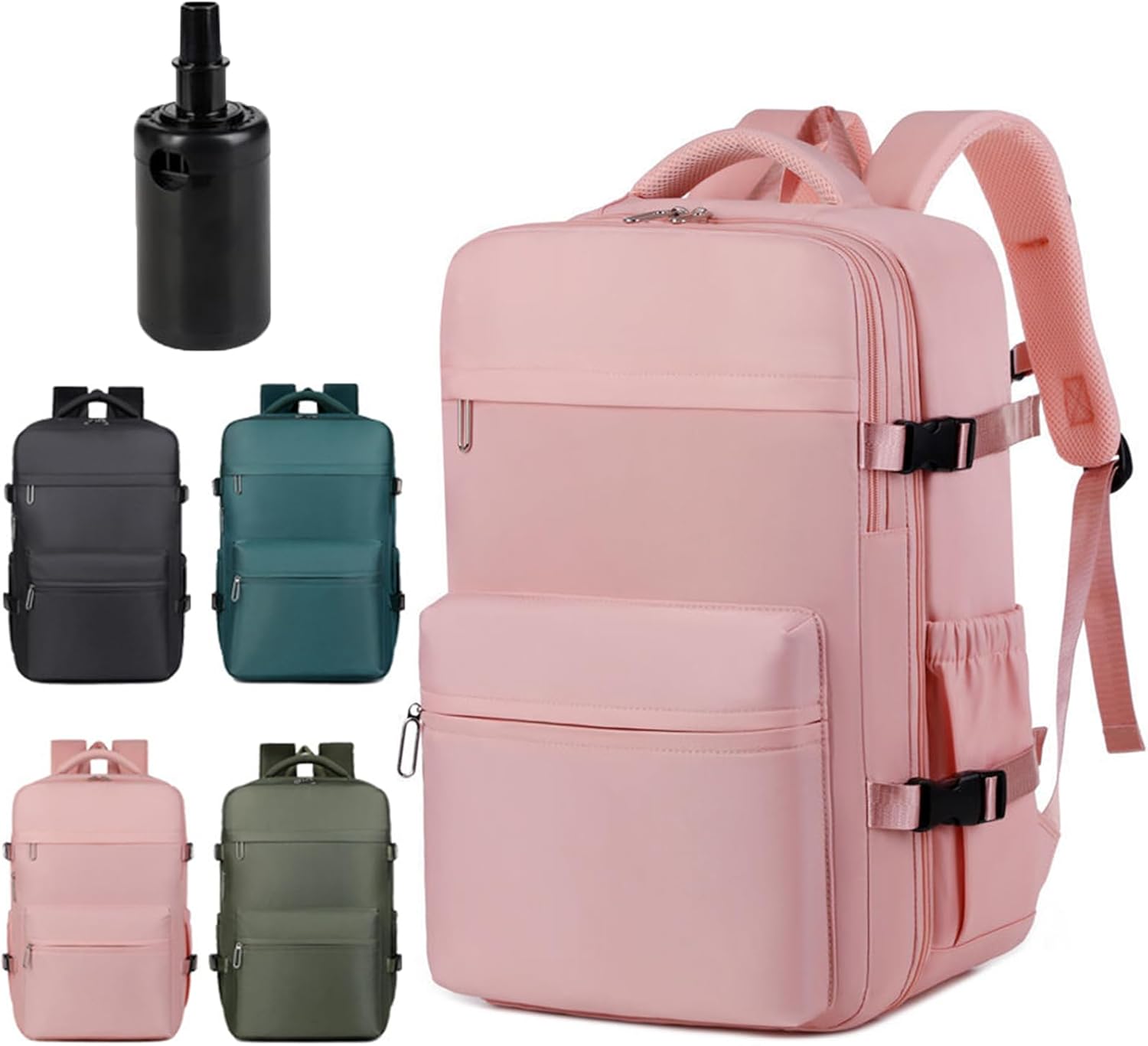 LunaPack Travel Backpack, Vacuum Compression Large Capacity Travel Backpack, Water-Resistant Carry on Backpack (Pink + Air pump)