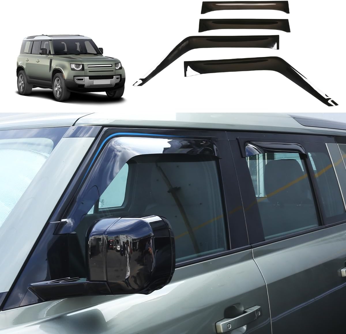 Side Window Deflector Visors Compatible with Land Rover Defender 90 110 130 2020-2024 Car Windows Rain Guards,Weather Shield Deflector Vent Door Visor Trim Cover (for 110 130 Version 4Pcs)