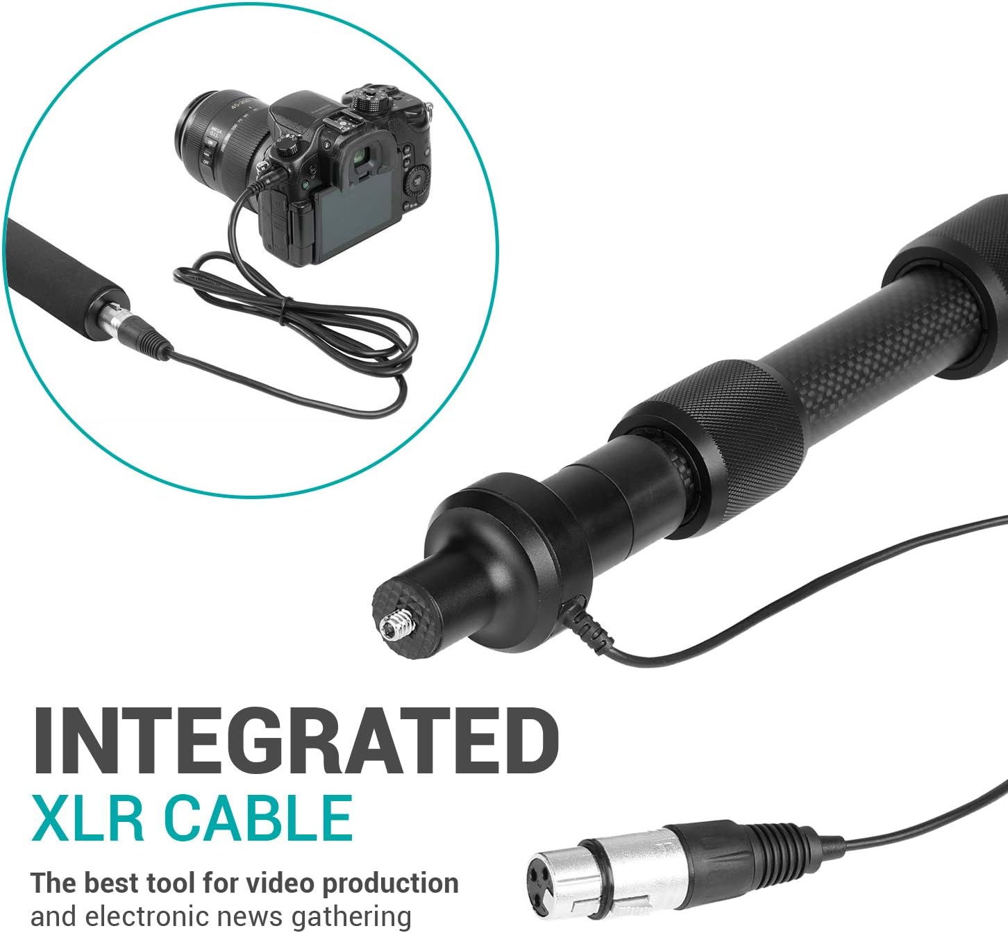 Movo CMP-25 Microphone Boom Pole with Integrated Microphone Cable for XLR Microphones - 8.2' ft Adjustable Telescoping Extension Pole