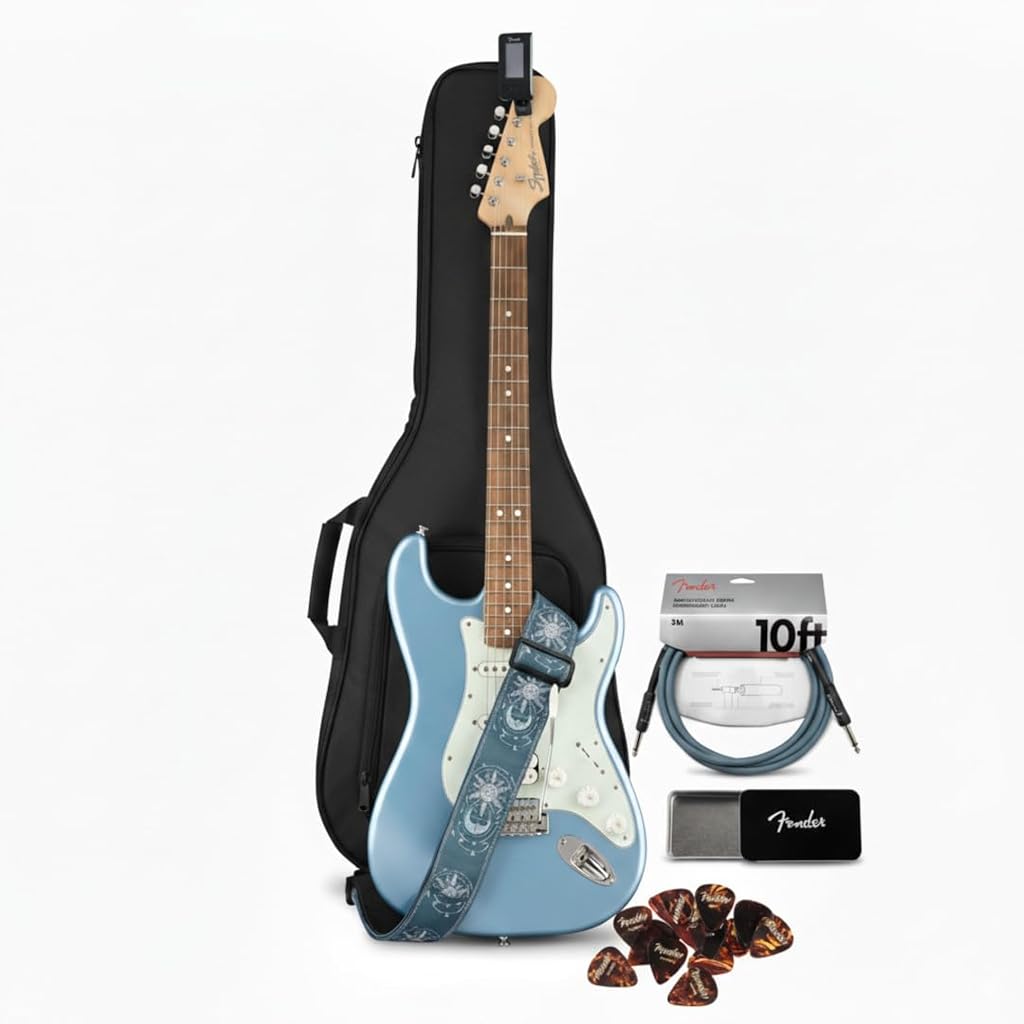 Fender Squier Limited Edition Classic Vibe '60s Stratocaster HSS Electric Guitar (Ice Blue Metallic) Bundle with Accessories (17 Items)