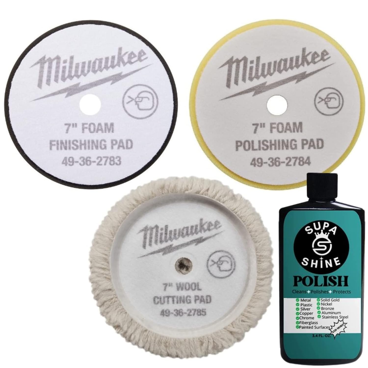 Milwaukee Buffer Polisher Kit: Car Wax Buffer for Detailing with 7-Inch Pads (Buffing and Polishing) Bundle with Supa Shine Polish