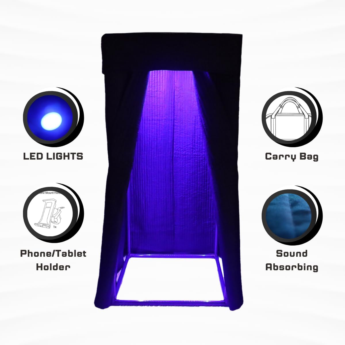 Portable Vocal Booth for Crystal-Clear Audio Recording With Multi-Color LED Lights and Travel Bag