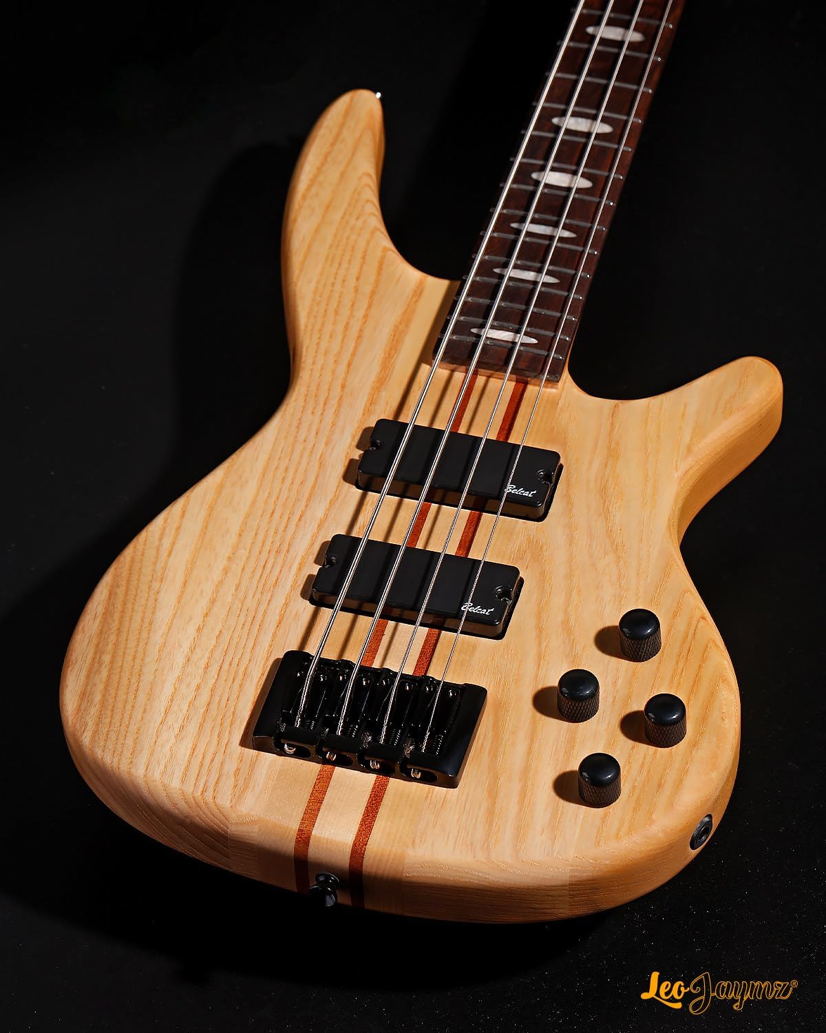 Leo Jaymz Solid Body 4-String Bass Guitar, Solid ASH Body with Maple and Sapele Neck, Laurel Fingerboard, Dual Humbucker Pickups, 34-Inch Scale, 24 Stainless Steel Frets for Studio & Live Performance