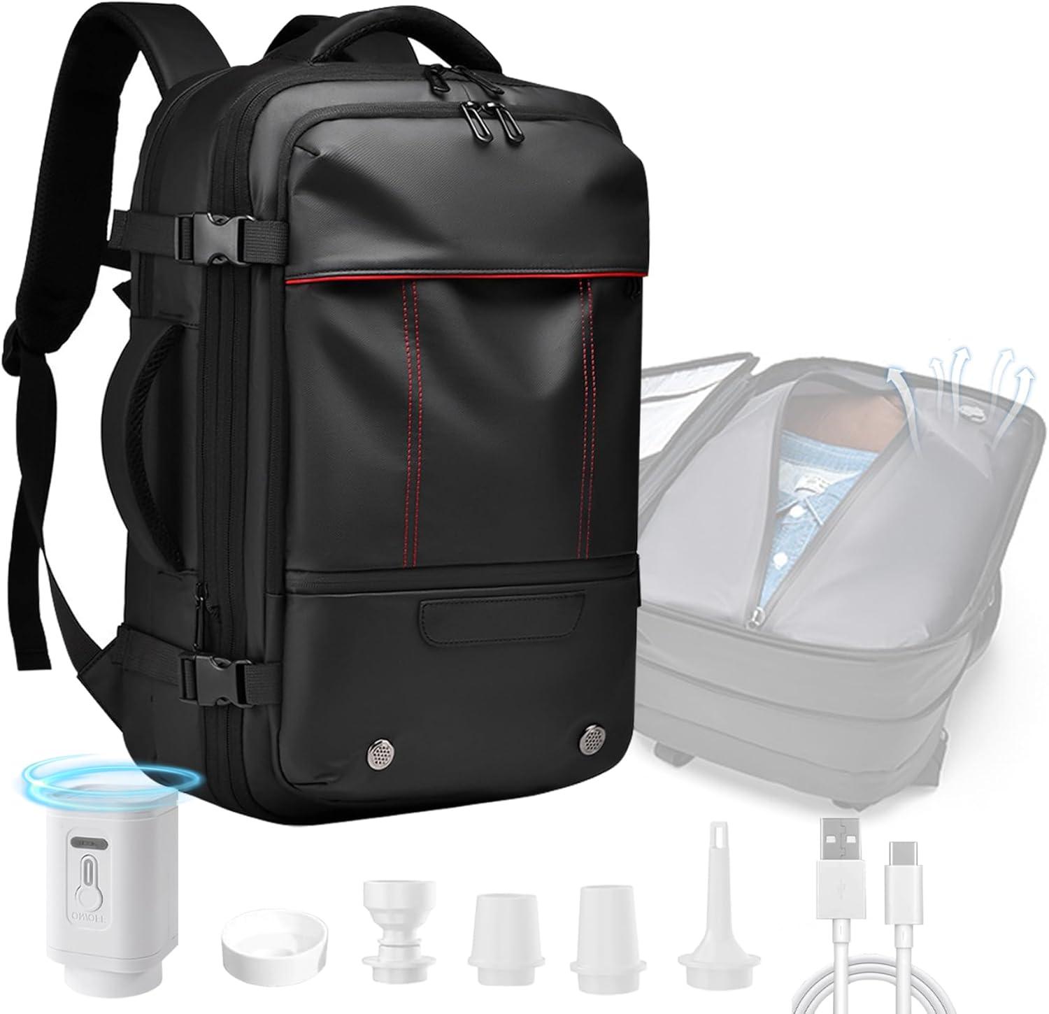 Vacuum Backpack for Travel Large-Size Expandable Vacuum Compression Bag with Electric Vacuum Pump, Space Saver Bags (Black)